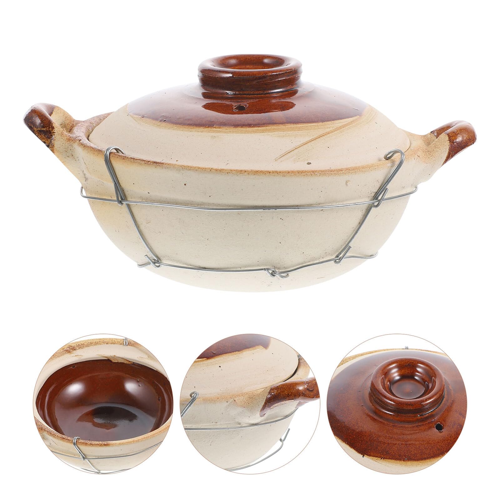 BESPORTBLE Cacerola de Barro para Guisar 05L con Mango Único Olla de Cerámica Resistente a Altas Temperaturas Adecuado para Cocinar Casa y Estufa Cazuela para Arroz y Sopas