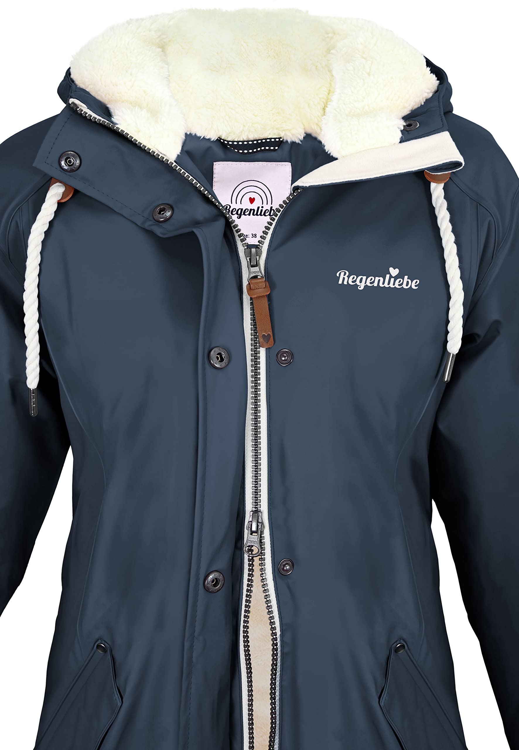 Regenliebe Damen Regenmantel wasserdicht Friesennerz mit Teddyfleece gefüttert