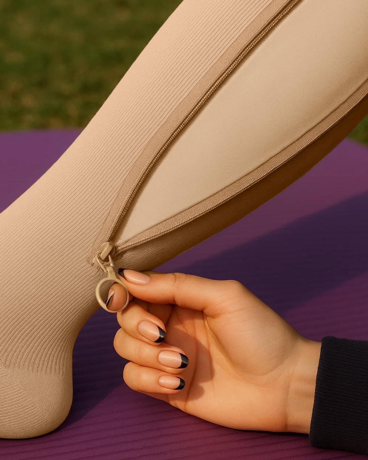 Lalapapa Zipper Compression Socks for Women - Compression Socks with Inner Lining Adjustable 20-30mmHg Graduated Support, Nude, S/M