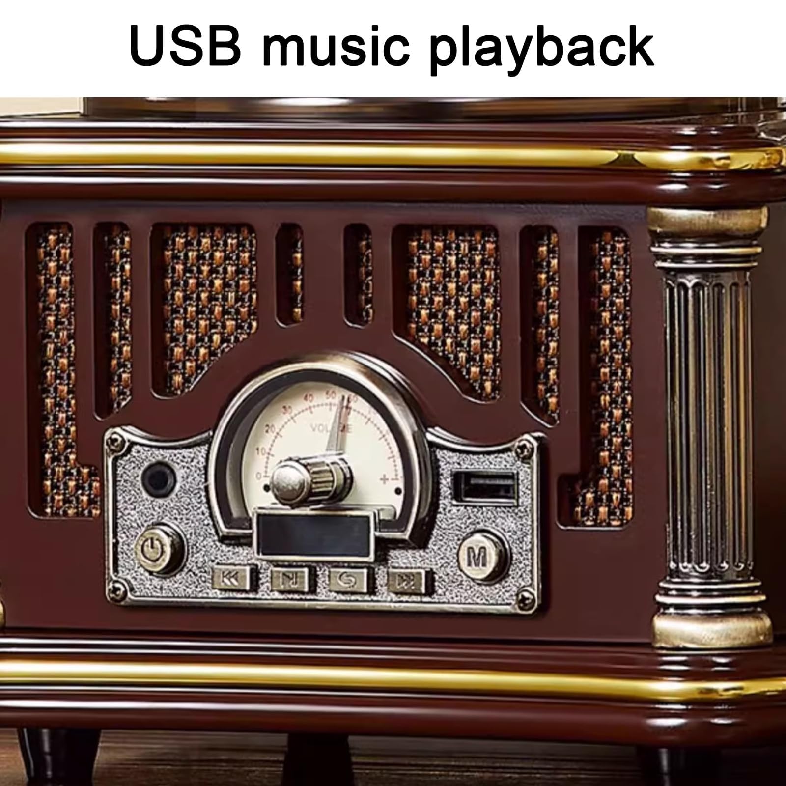 Retro fonografo lettore CD con Bluetooth, ricarica USB, radio FM e doppio altoparlante per gli appassionati di musica vintage