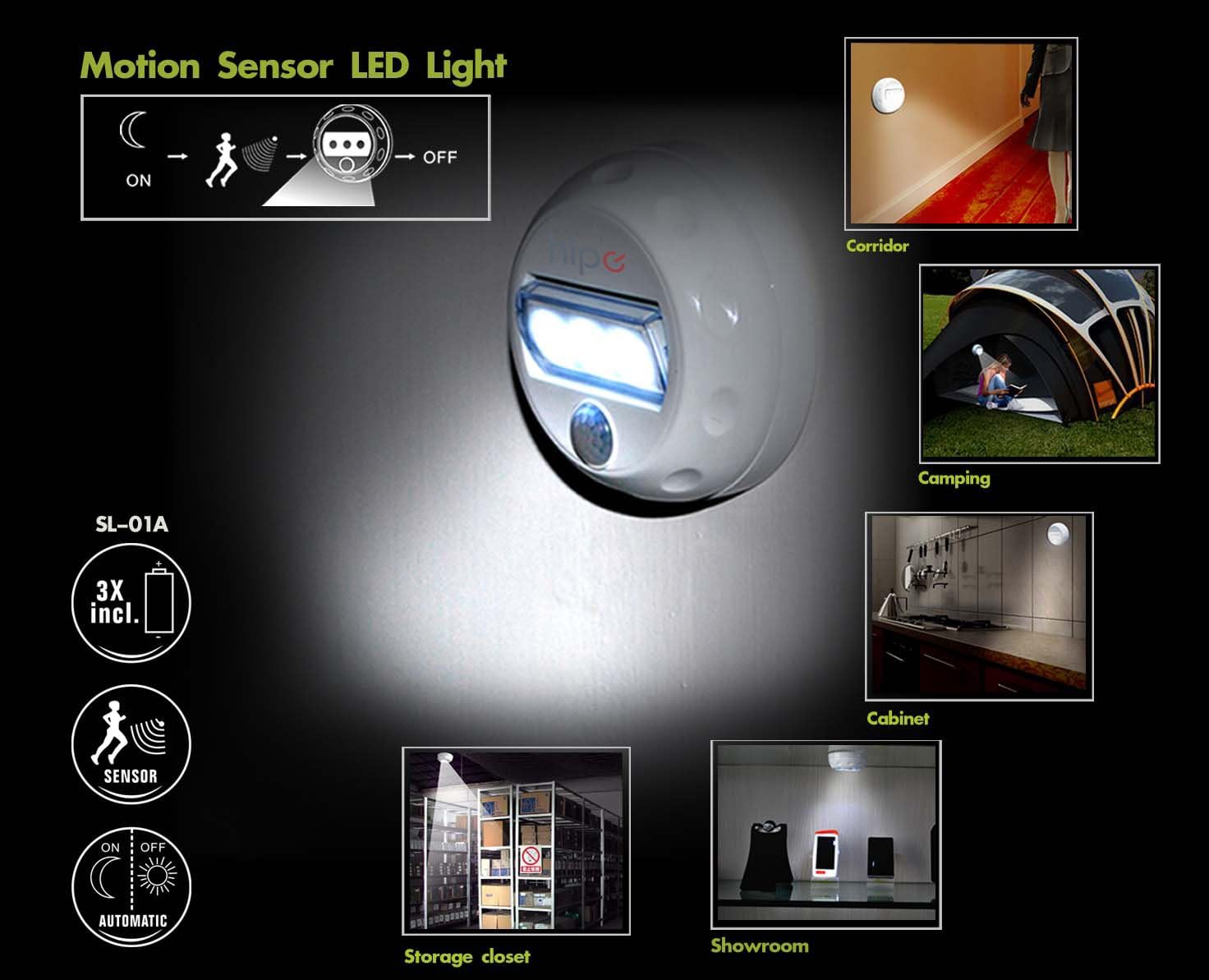 Ivation 3 LED Automatic Motion-sensing Directional Night Light - Battery Powered Hallway Light with a Built in Motion and Light Sensor, 1 Pack
