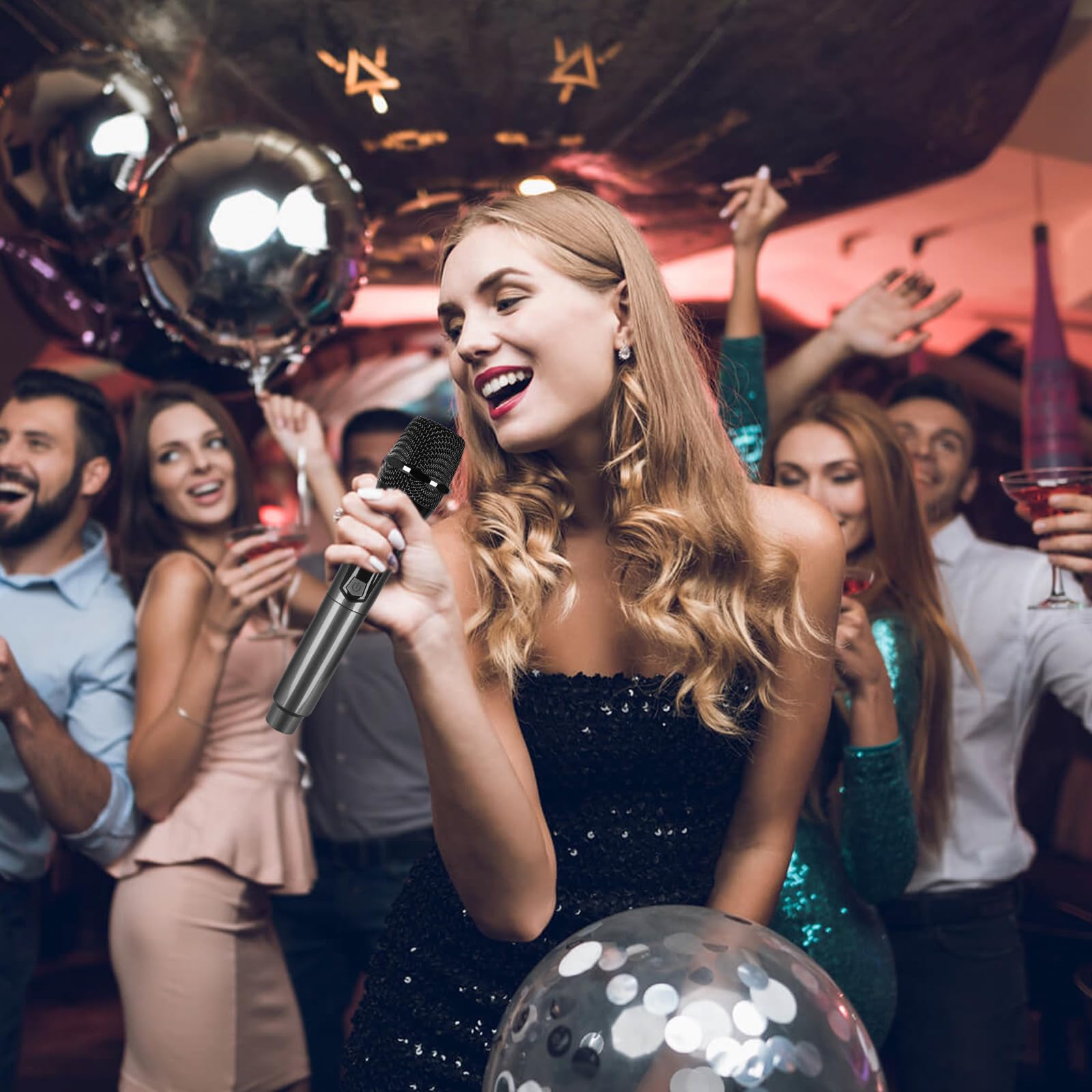 Doppio microfono senza fili, set di microfoni wireless con ricevitore ricaricabile – portata di 61 m, plug and play, suono cristallino per karaoke, matrimoni, feste, presentazioni, canto