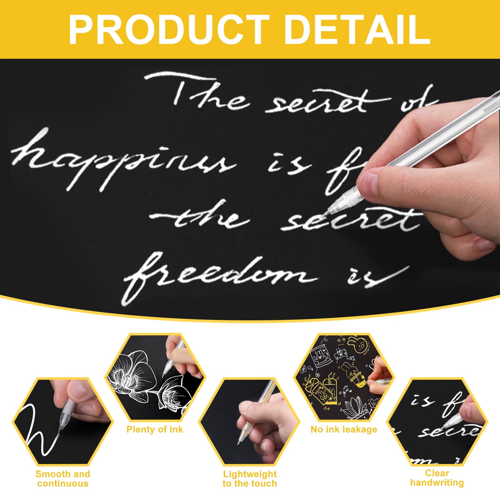 Set 12 Penne Gel Bianco, Oro E Argento – Punta Fine 0,8 Mm Per Carta Nera – Gelly Roll Per Arte E Disegno