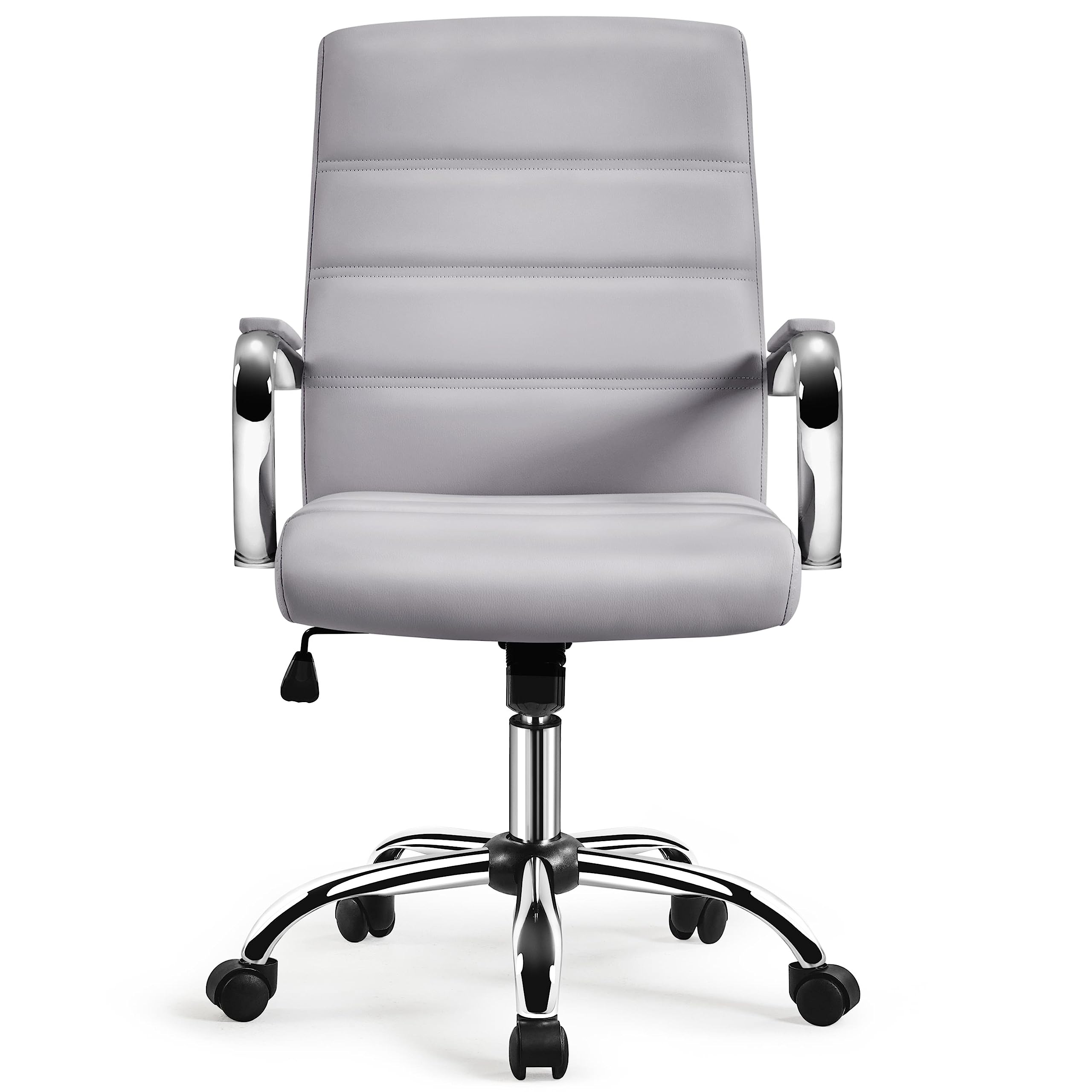 Topeakmart Mid-Back Office Chair Seat Height Adjustable Swivel PU Leather Executive Chair,Light Gray