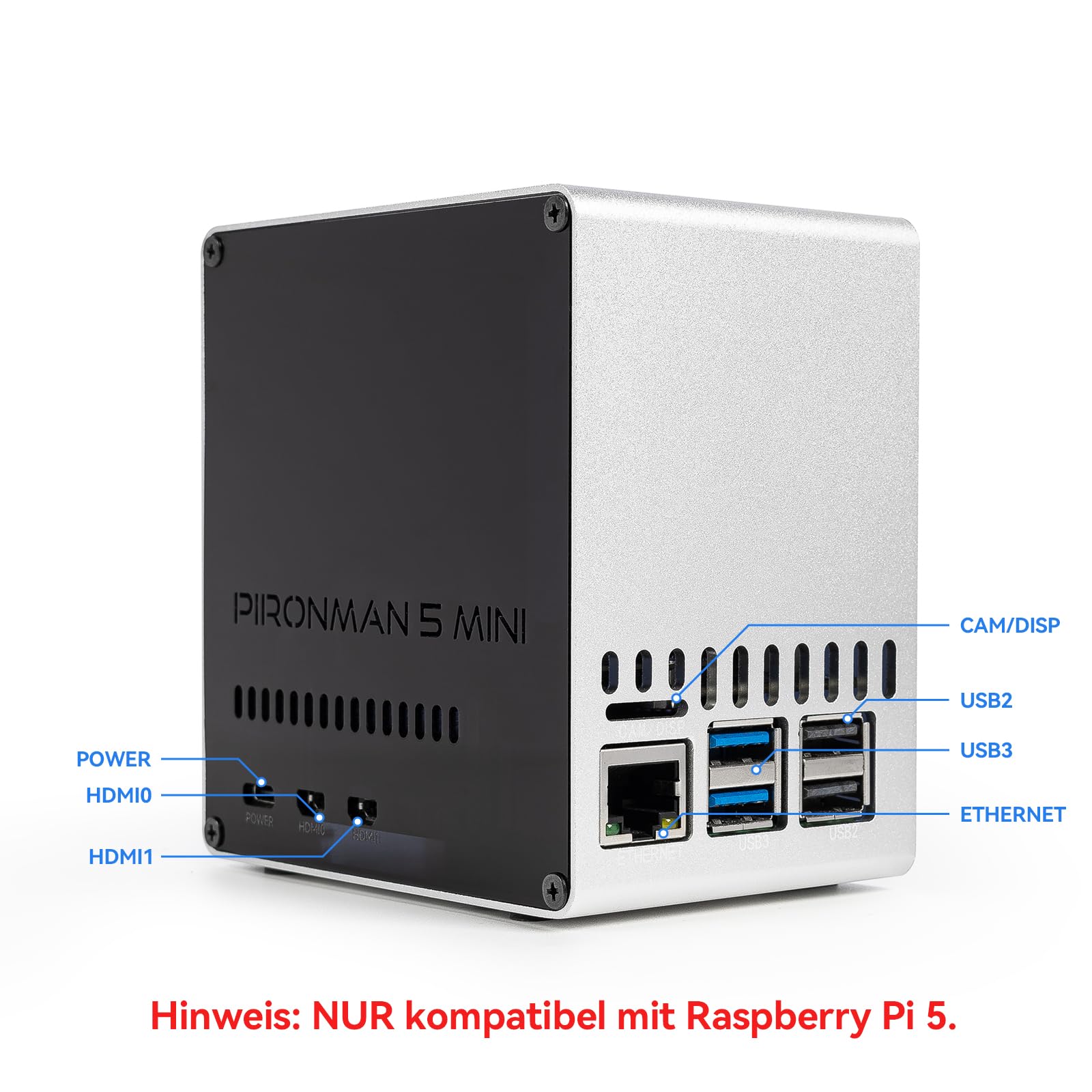 Pironman 5-Mini NVMe M.2 SSD PCIe 2.0/3.0 Mini-PC-Gehäuse für Raspberry Pi 5, Hailo-8L, OpenClaw KI-Agent, PWM-Aktivkühler + RGB-Lüfter, Safe Shutdown, RGB-Effekt (RPI5 Nicht enthalten)