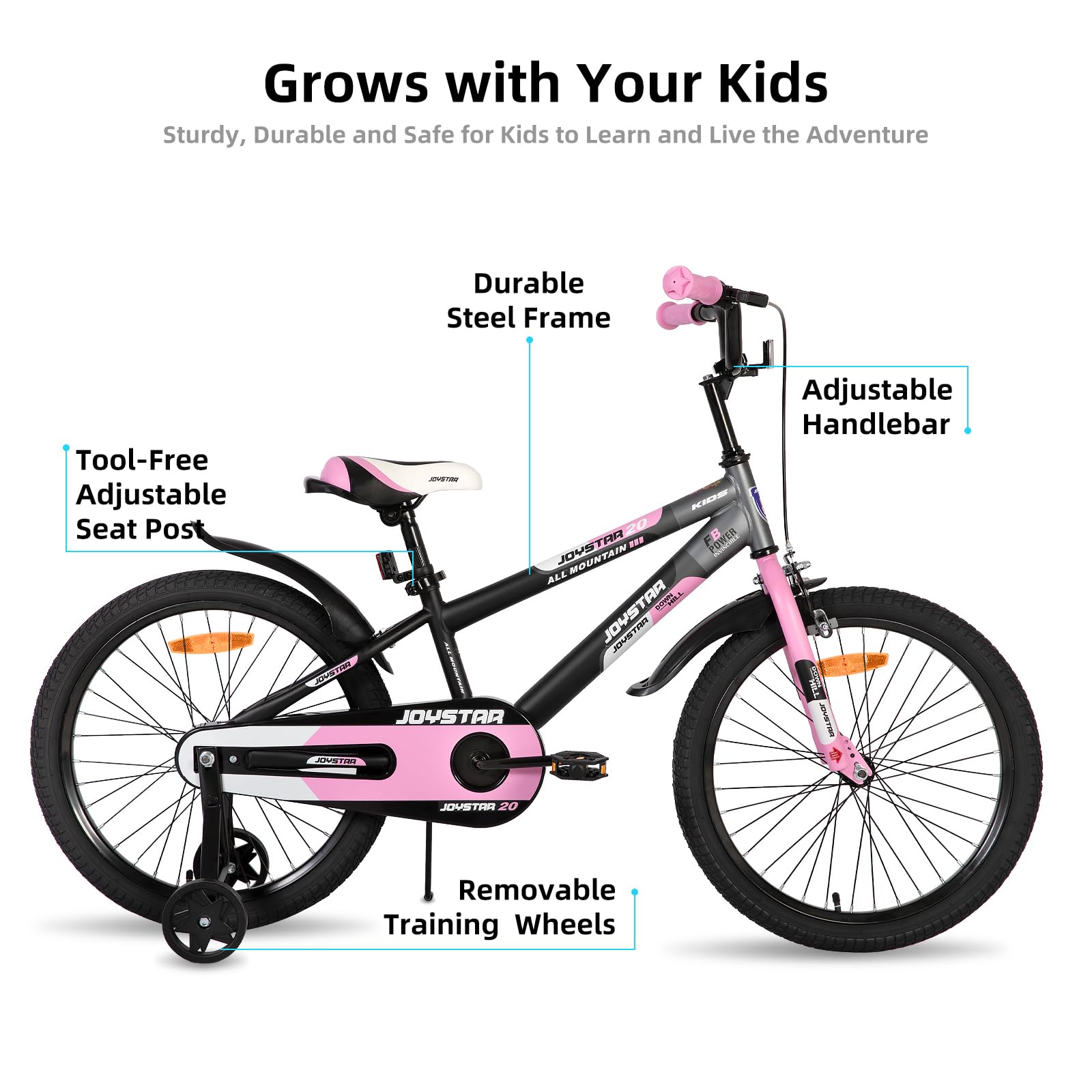 JOYSTAR New Berry 20 Inch Kids Bike for Boys and Girls Ages 7-13 Years Old, Kids 20 Inch Bicycles with Training Wheels & Basket, 20 in Kids' Bicycle in Pink