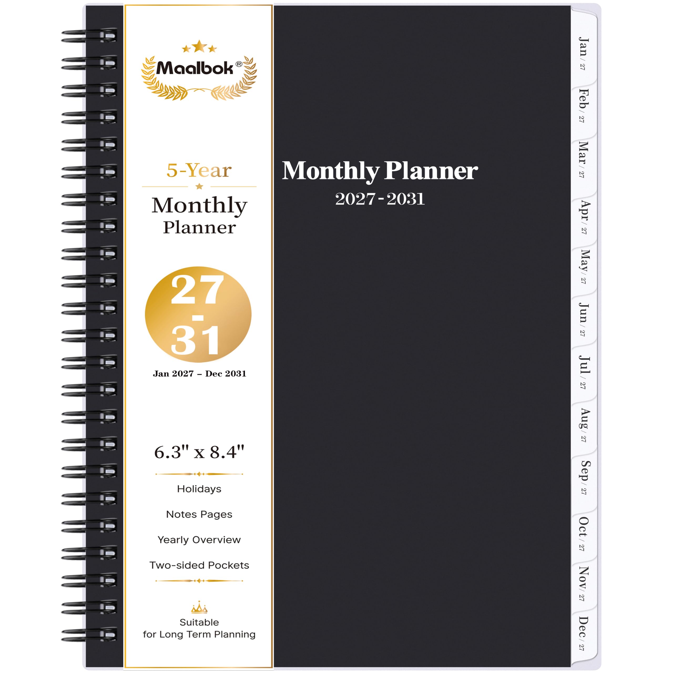 2027-2031 Monthly Planner/Calendar - 5 Year Monthly Planner 2027-2031 with Tabs, Jan 2027 - Dec 2031, 6.4" x 8.5", 60 Monthly Planner, Two-Side Pocket, 9 Notes Pages, Suitable for Long-Term Planning