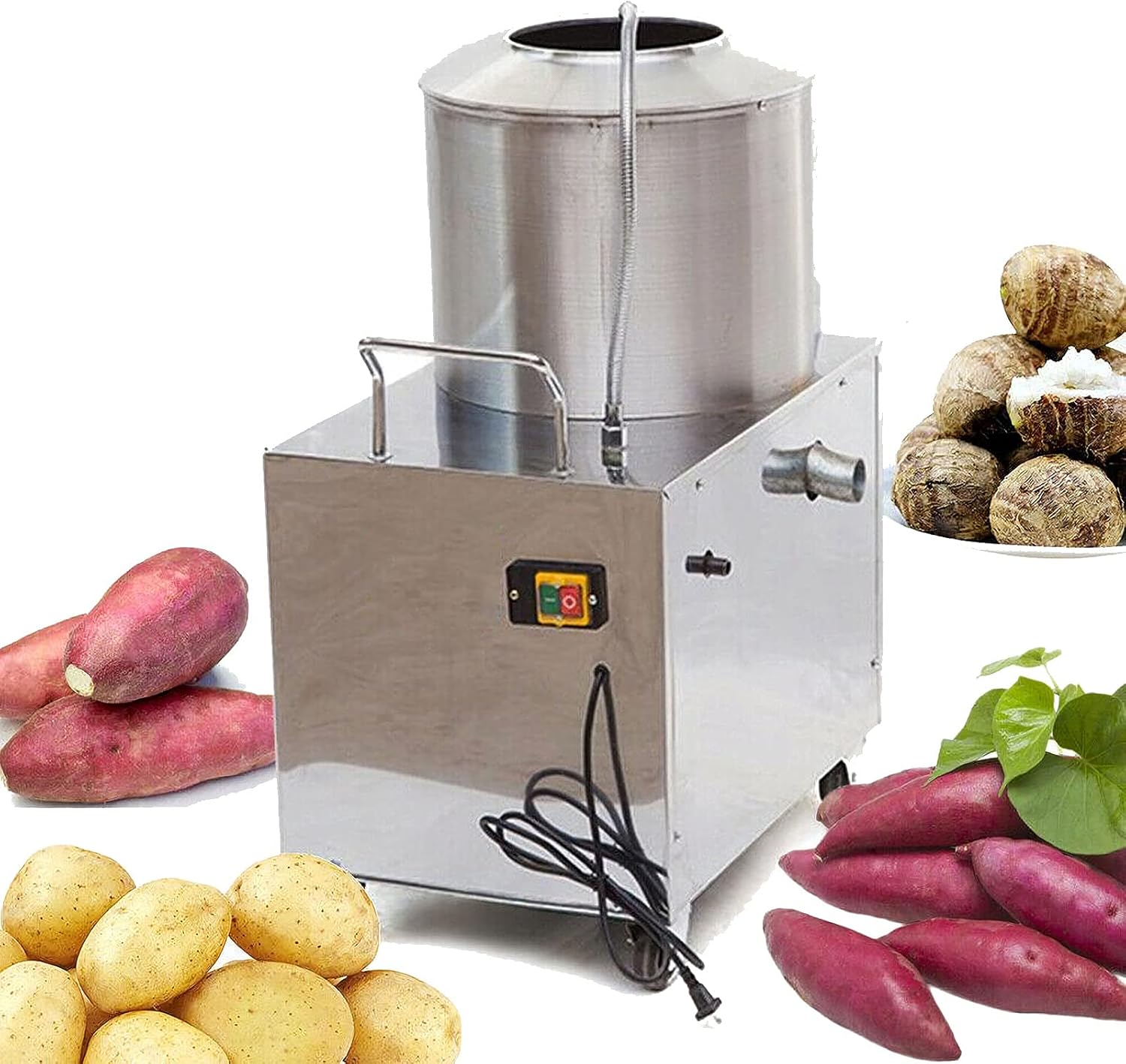 Electric Potato Peeler 1500W Commercial Potato Peeler 200KG /Hour Automatic Potato Washer Caster Wheels Stainless Steel Electric Peeler