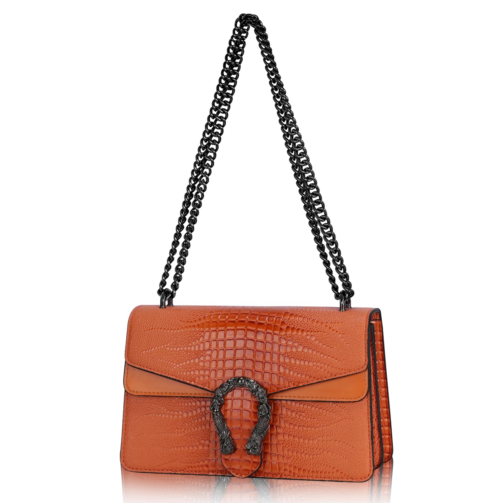 Bolso bandolera para mujer, con estampado de serpiente, bolso de mano de piel con cadena de piel