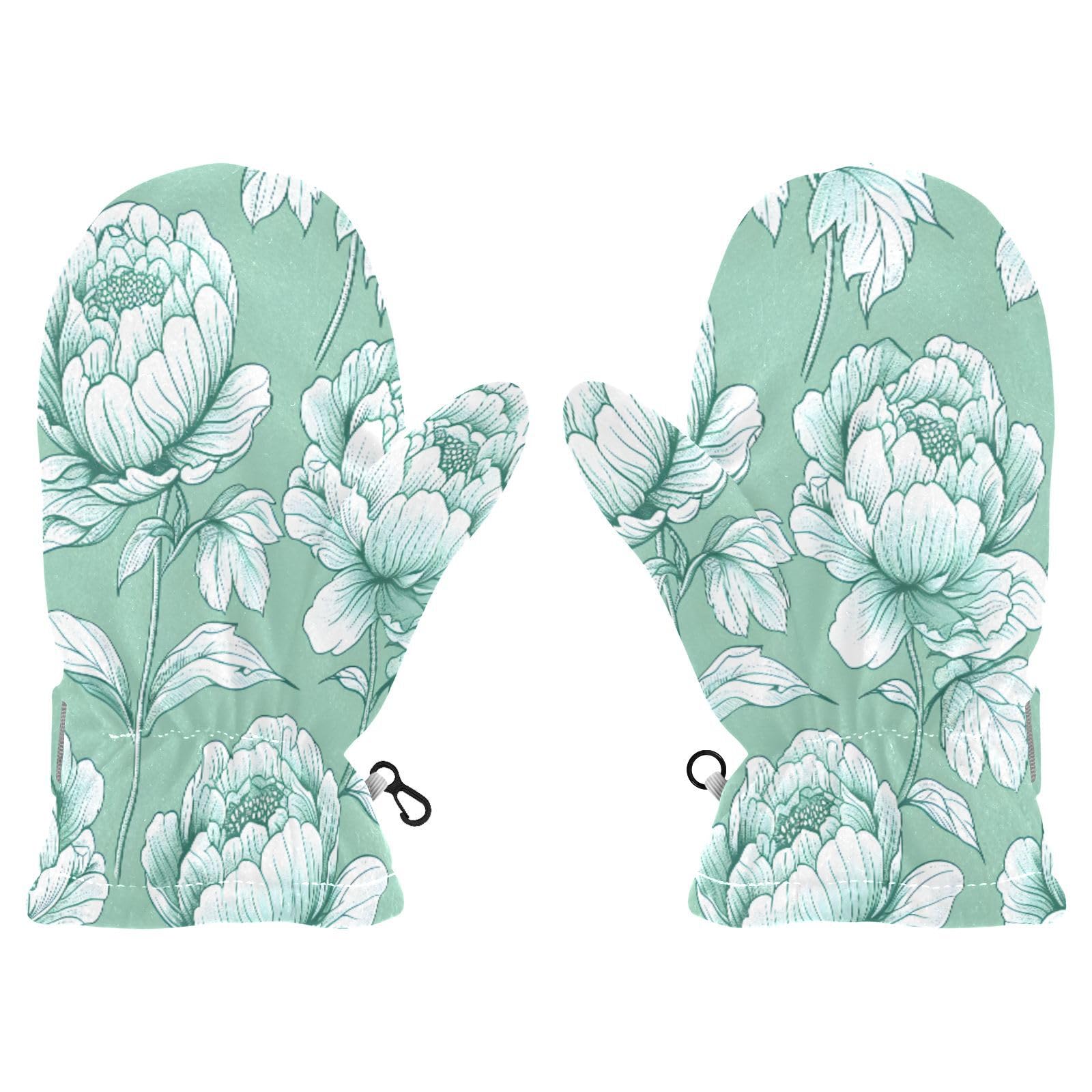 Kid's Winter Gloves Children Warm Gloves White Flower Plane Leaves for Boys Girl Age 4-6 Years