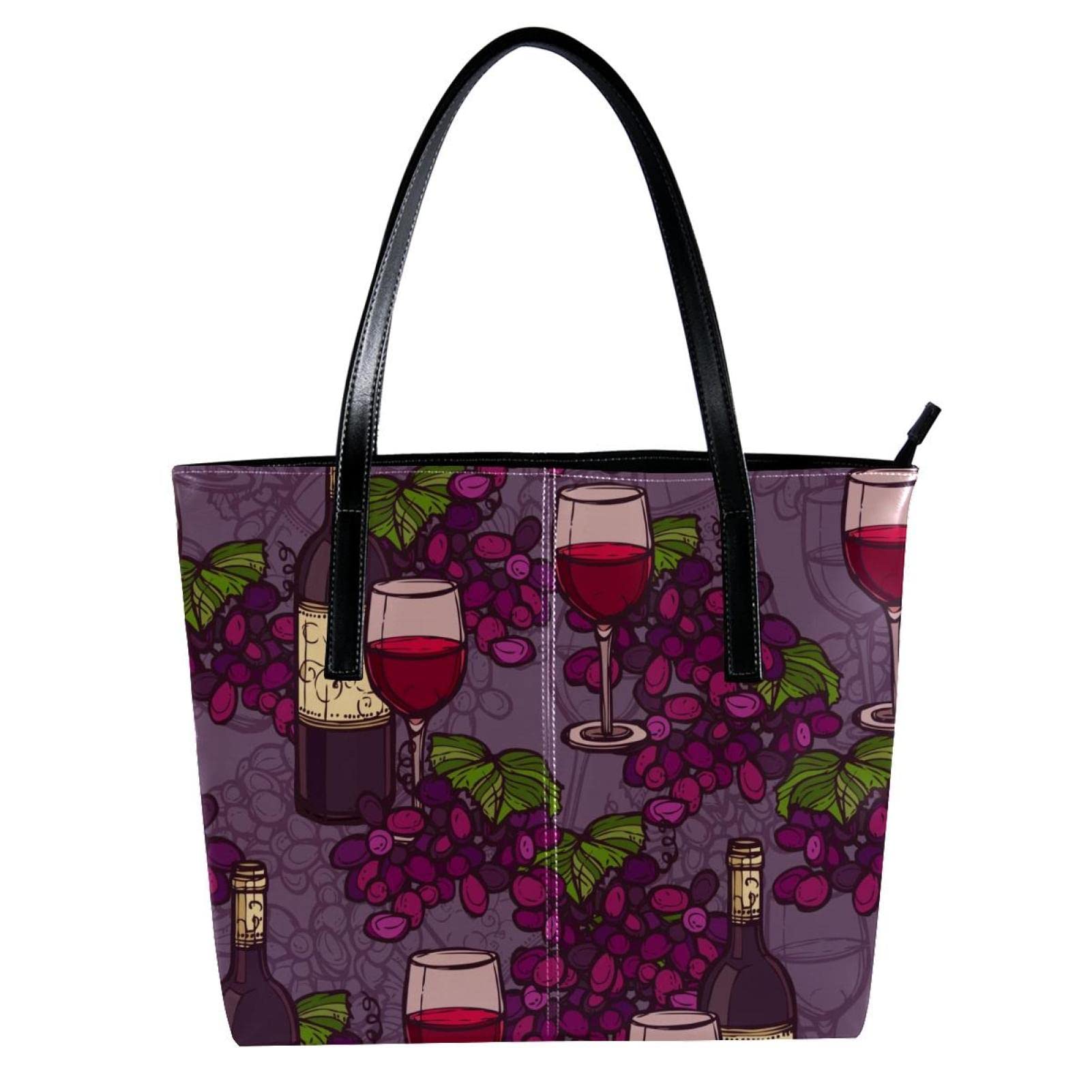 Bolsa de mano personalizada con cremallera, bolsas de hombro casuales para uso diario, trabajo, escuela, patrón de vino, uva, elegante, morado, Varios colores