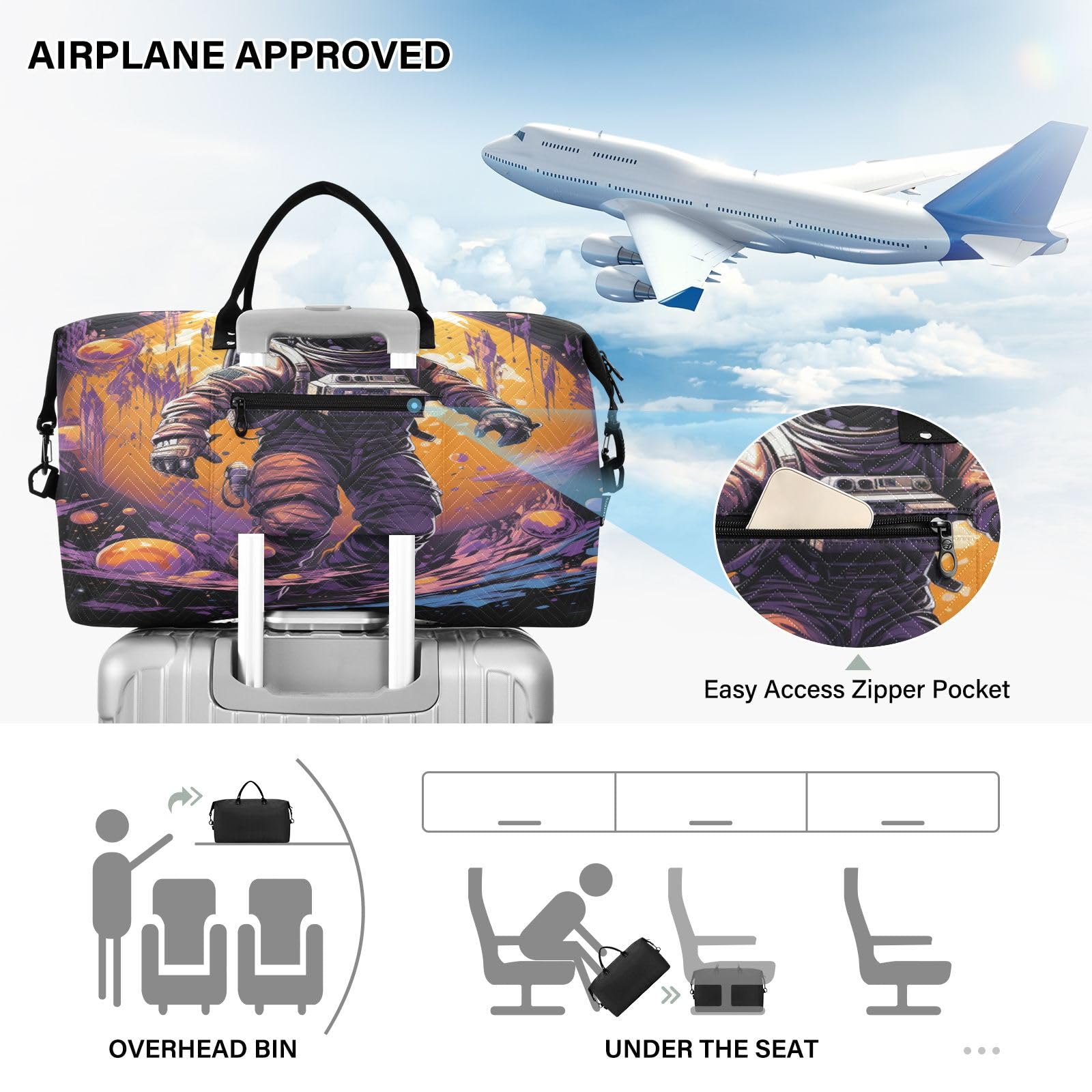 Astronaut Kosmischer Raum KüNstlerisch Sporttasche Handtasche mit Make-up Aufbewahrungstasche Badetasche für Reisen Mädchen Männer