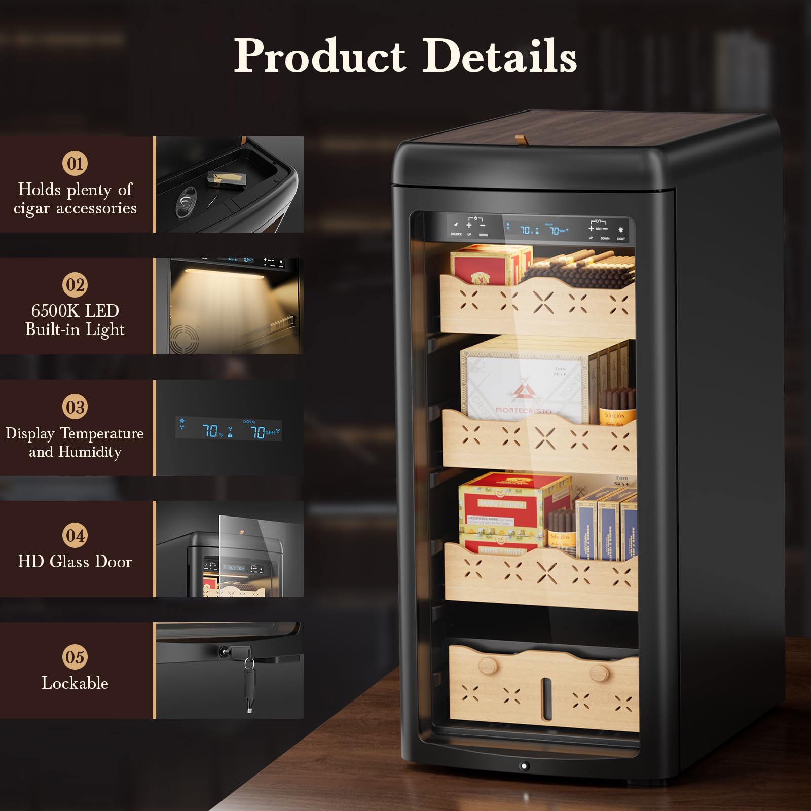 Lioncho 115L Intelligent Temperature & Humidity Adjustable Electronic Refrigerator Cabinet (900 Counts Capacity), Digital LCD Display, Stainless Steel Lockable on Fridge.com