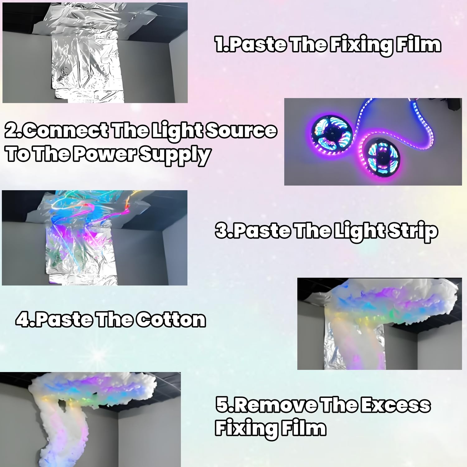 Lampa LED 3D Thundercloud DIY zmieniający się kolorowy pasek z synchronizacją muzyki kreatywna DIY lampa sufitowa do sypialni pokoju gier impreza 5M/16Ft