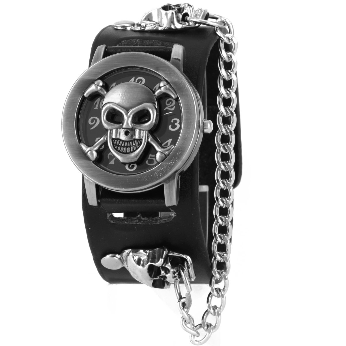 ALIENWOLF Fashion Men Punk Rock Skull Skeleton Leather Band Unisex Bracelet Wrist Watch