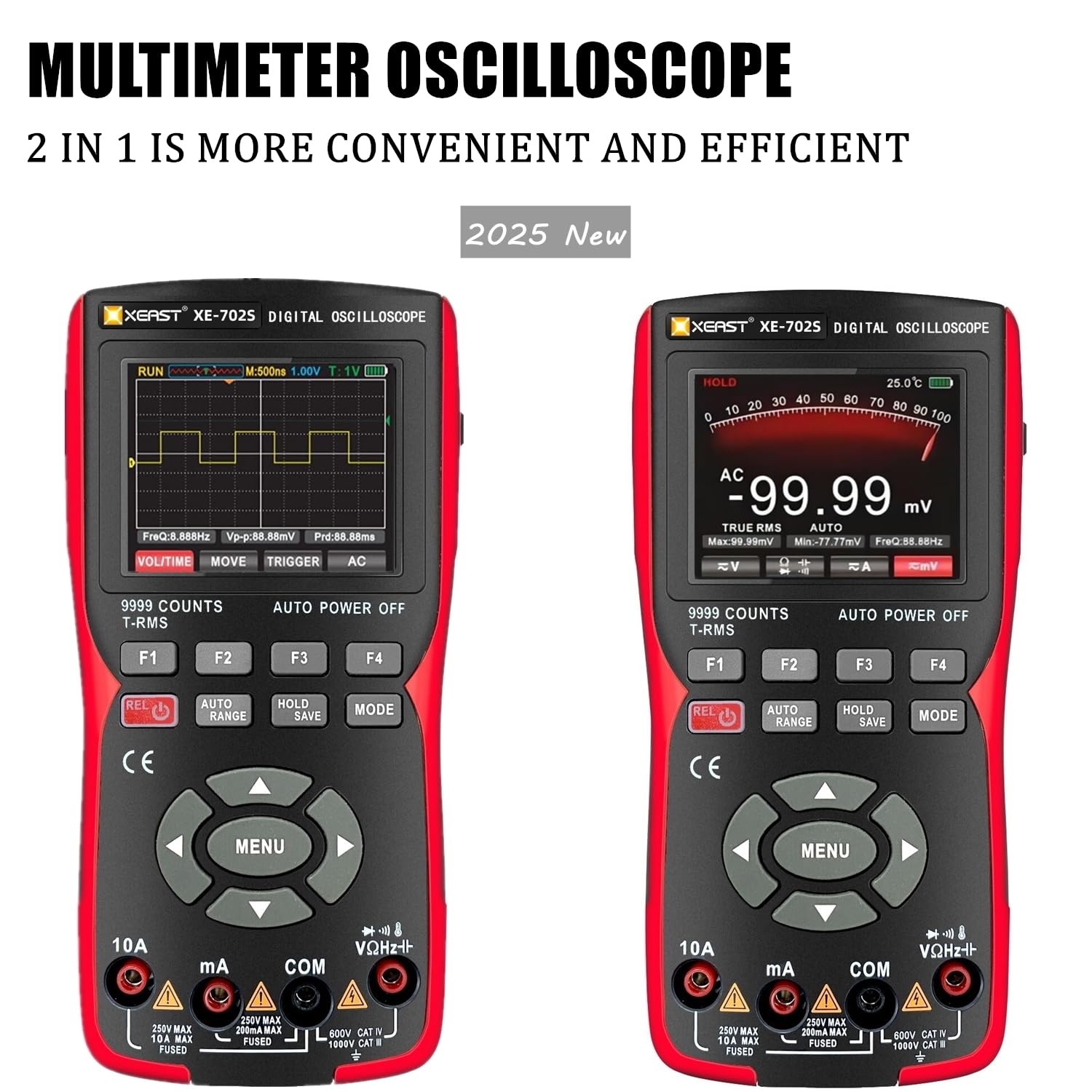 Oscilloscopio Portatile, Multimetro Digitale 9999 Conteggi, Con Sonda di Temperatura, Larghezza di Banda 10 MHz Digitale Oscilloscopio, Funzione Auto-Calibrazione DC/AC Test di Tensione/Corrente