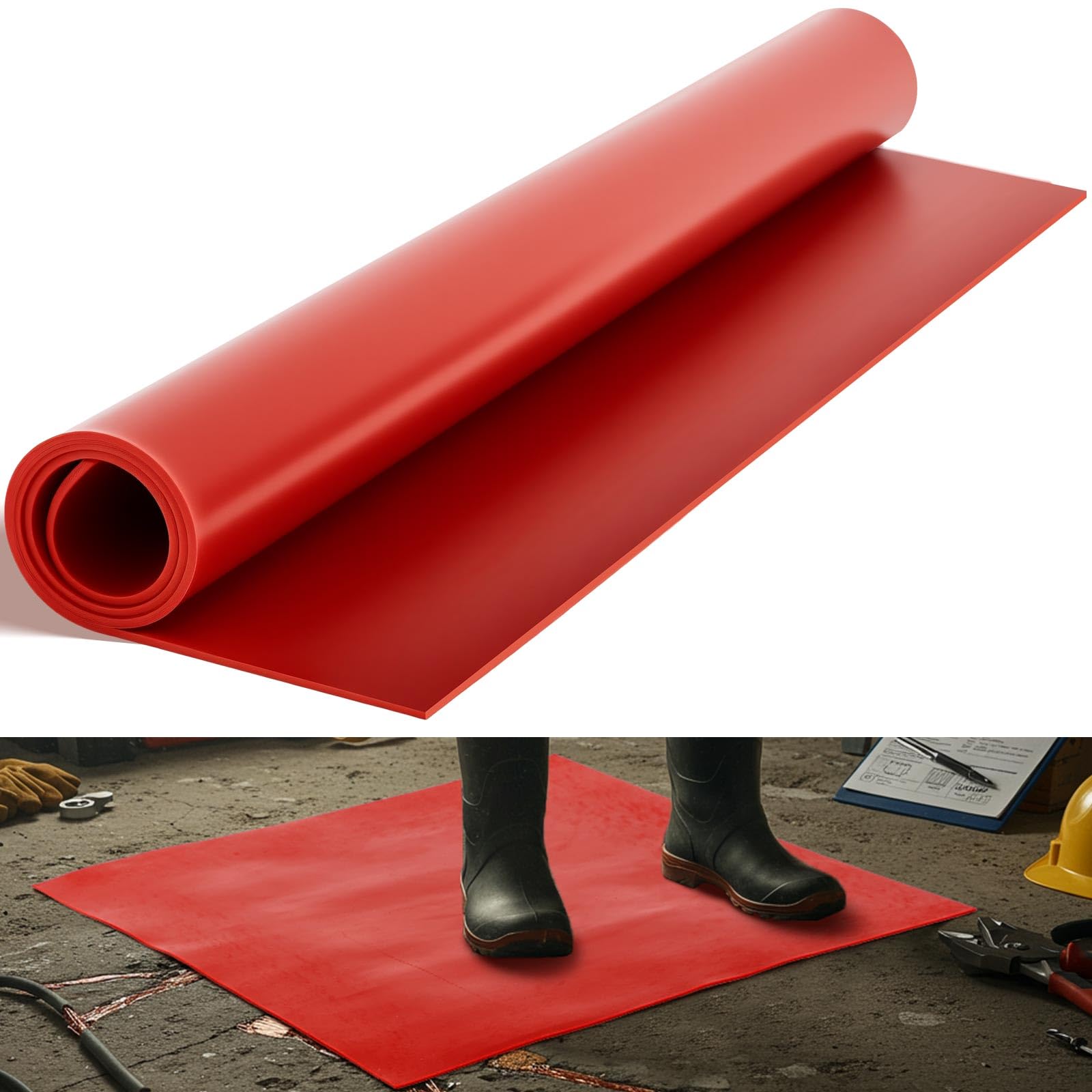 20" x 20" Oversized Electrical Safety Rubber Mat, 1000v Rated High Voltage Insulating Floor Mat, Non-conductive Dielectric Insulation Blanket for Industrial & Commercial Work Areas, Red 20" X 20" Red 1