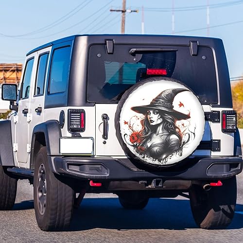 Miniatura 6 de Fehuew Cubierta para neumático de repuesto de bruja con sombrero grande vintage para automóvil, rueda de 15 pulgadas, universal, impermeable,