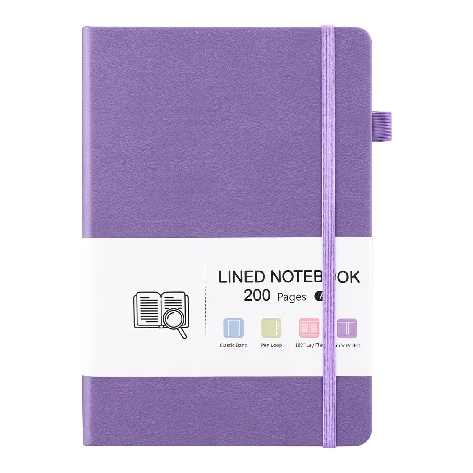 A5 Notebook, PU Leather Hardcover Lined Journal Notebook, 200 Pages, Purple