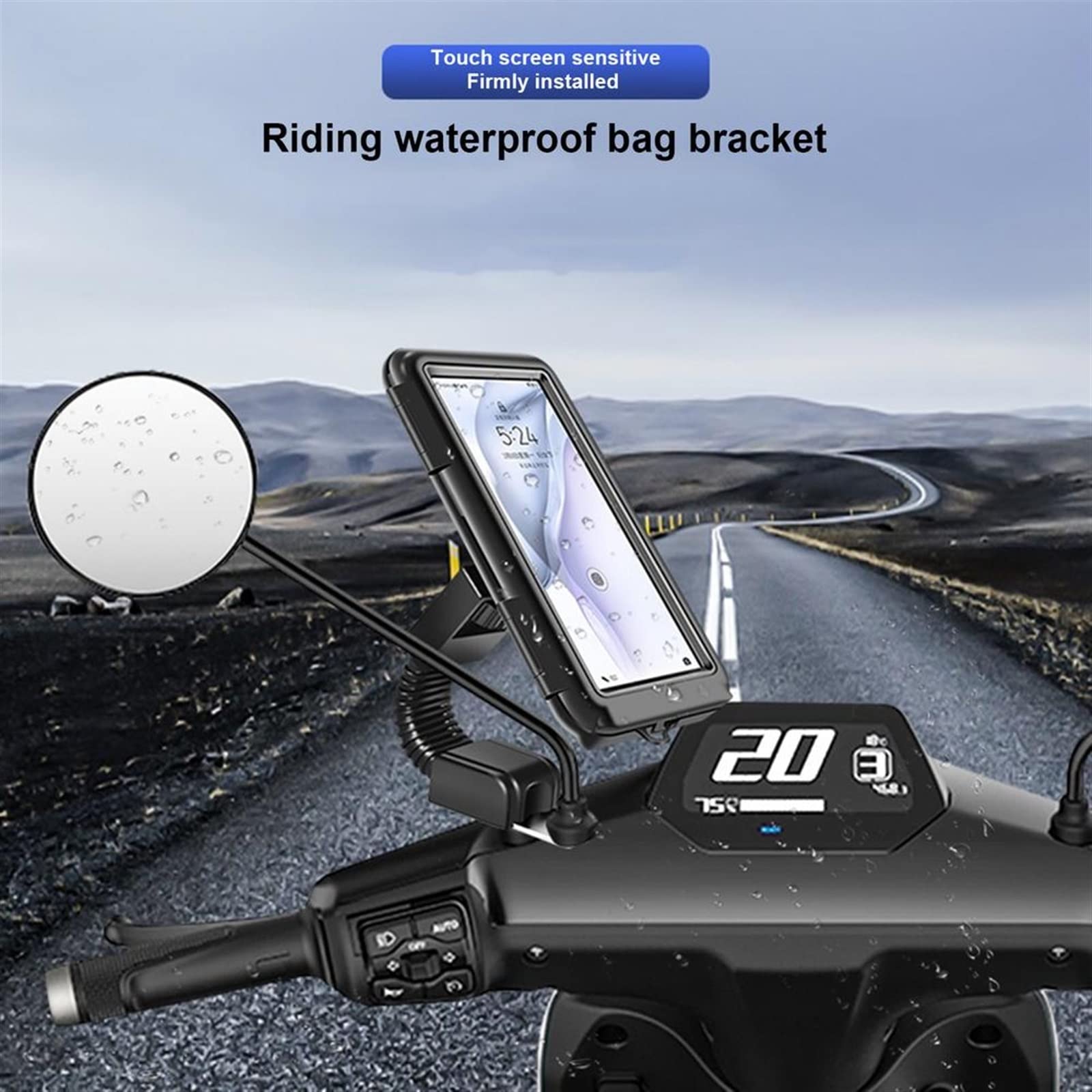 Accessori per Manubrio Supporto per Telefono per Motocicletta Impermeabile Supporto per Telefono per Moto Supporto per Specchietto Retrovisore per Bicicletta da Moto