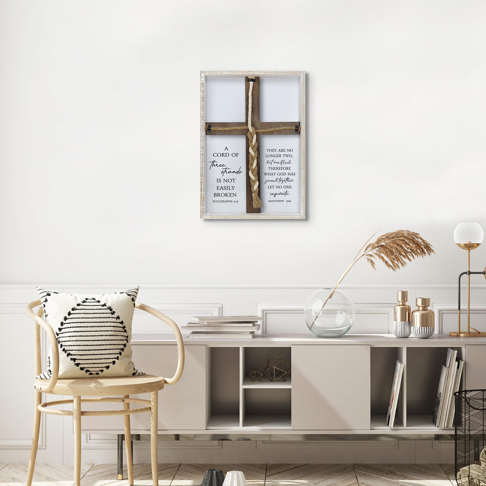 Un cordón de tres hebras de letrero de boda de 22 x 16 pulgadas, tres hebras de cruz de unidad, decoración de pared, aniversario, regalos religiosos para parejas, cruz para trenzar o atar el nudo de