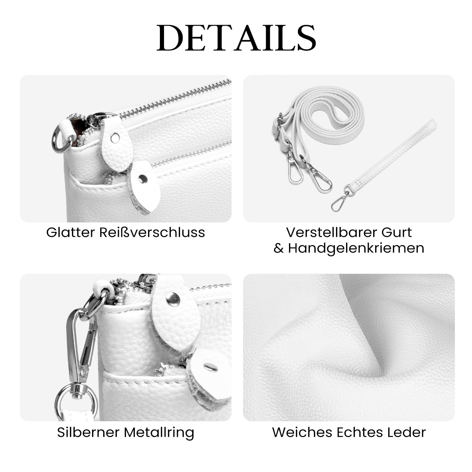 befen Echtleder Handtasche Klein Damen Clutch RFID-Blockierung Umhängetasche Leder Crossbody Bag Damen mit Handgelenkband & Verstellbar Schultergurt