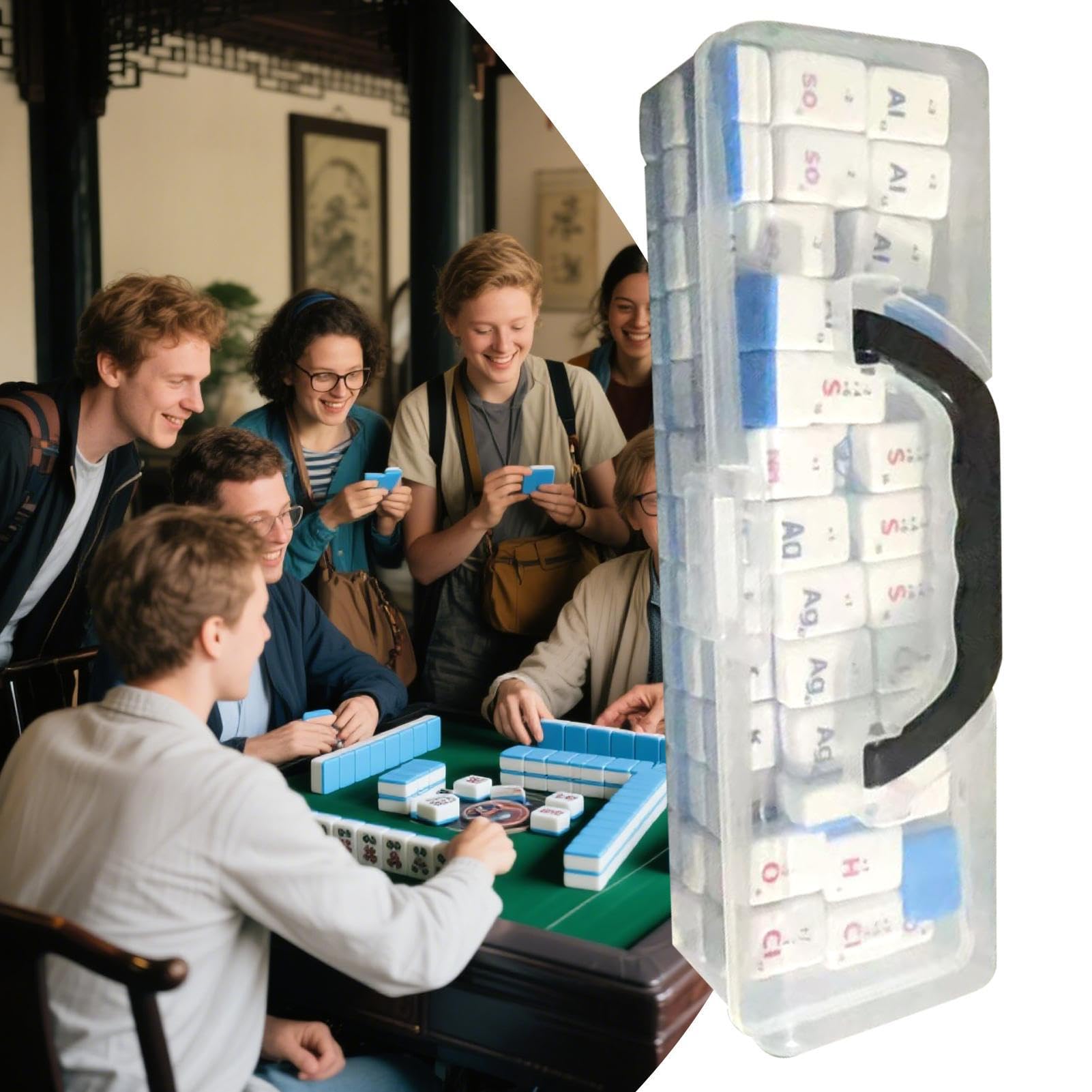 Mahjong Stons-Período Bardo Y Juego De Carda | Símbolos Clásicos De Elementos De Juego Social para La Ciencia Y El Entretenimiento De Viajes, Amigos Y Familias - Juego Educativo De Festivales | Juguete Educativo Con Símbolos De Elementos Químicos Para Fam