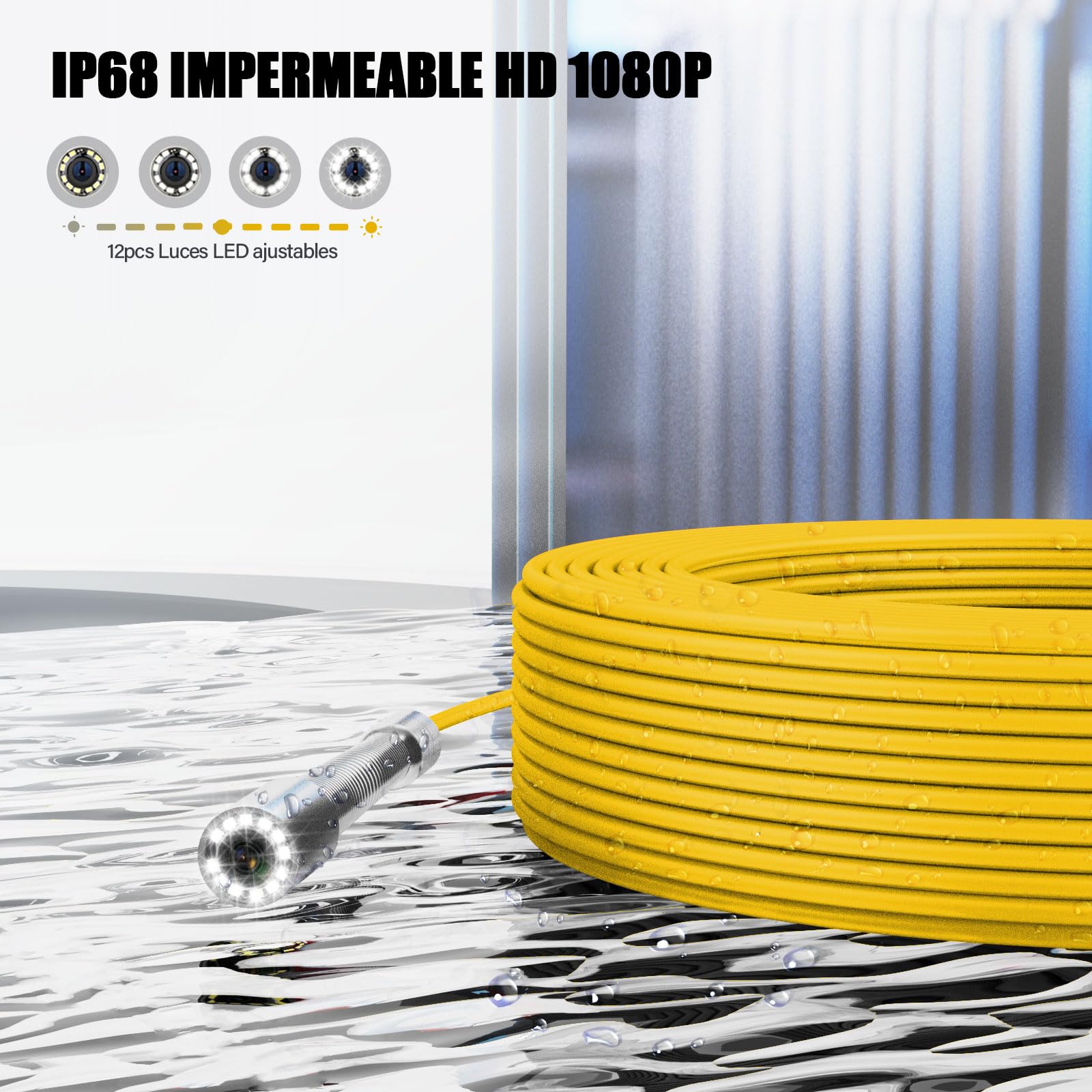 Cámara de inspección de tuberías 30M con DVR,Dnenellr Camara Tuberias Pantalla en Color IPS de 7", Camara Endoscopica Industrial Impermeable, 32GB (with Locator)