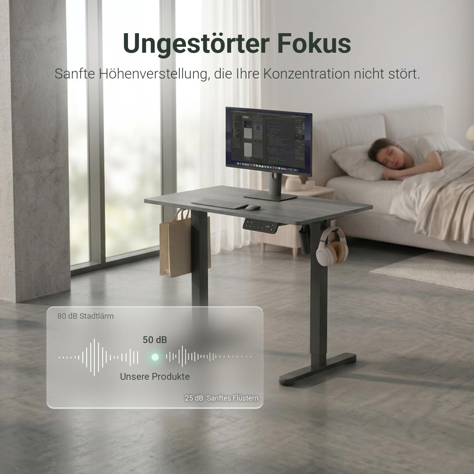 Höhenverstellbarer Schreibtisch 80x48cm | mit USB-A/C, Schreibtisch Höhenverstellbar Elektrisch, Ergonomischer Steh-Sitz Computertisch für Homeoffice und Büro