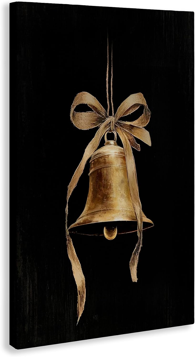 Stupell Industries Vintage Holiday Bell on Black Canvas Wall Art Design by Lettered and Lined, 20 x 30