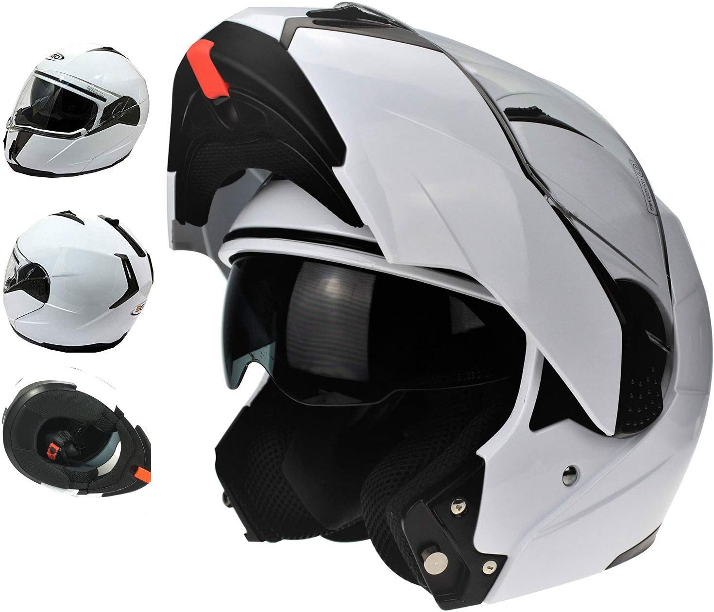 Flip Up Motorcycle Helmet - 3GO E335 Motorbike Adventure Riding ECE ACU Gold Approved Touring Flip Front Helmets with Dual Visor Vented Noise Reducing Lining