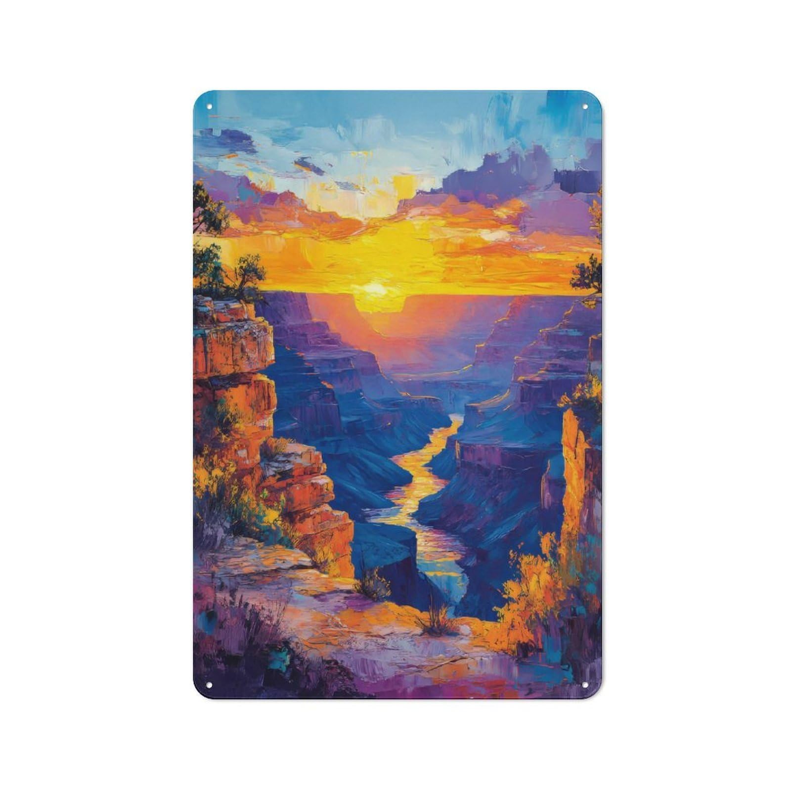 Junmoney Style-14 Tin Wall Plaque 30X20cm With Grand Canyon Sunset For Café Or Restaurant, New Home Wall Decor For Hospitality Interior Collectors