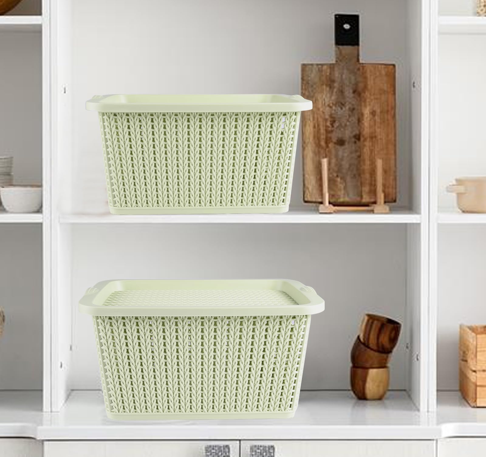 Lot de bacs de rangement empilables en plastique avec couvercles, sans BPA, paniers de rangement pour pommes de terre et oignons pour cuisine, comptoir, plus de paniers de rangement pour