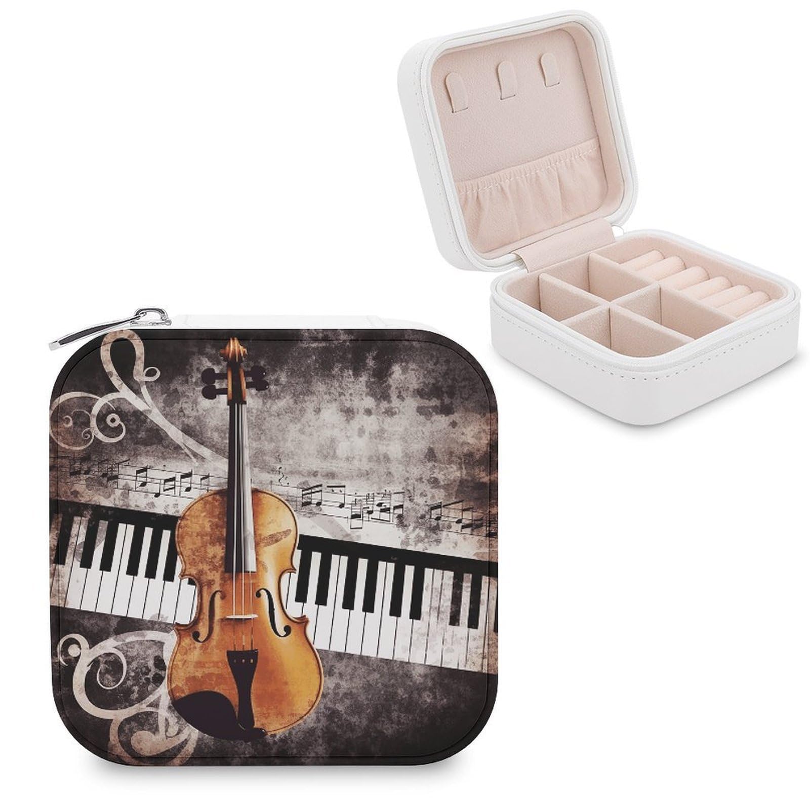 VstaDank Piano Violin Music Notes Jewelry Box for Women Custom Travel Jewelry Case Personalized Travel Jewelry Boxes Small Portable Jewelry Organizer Box for Rings Necklaces Bracelets Earring