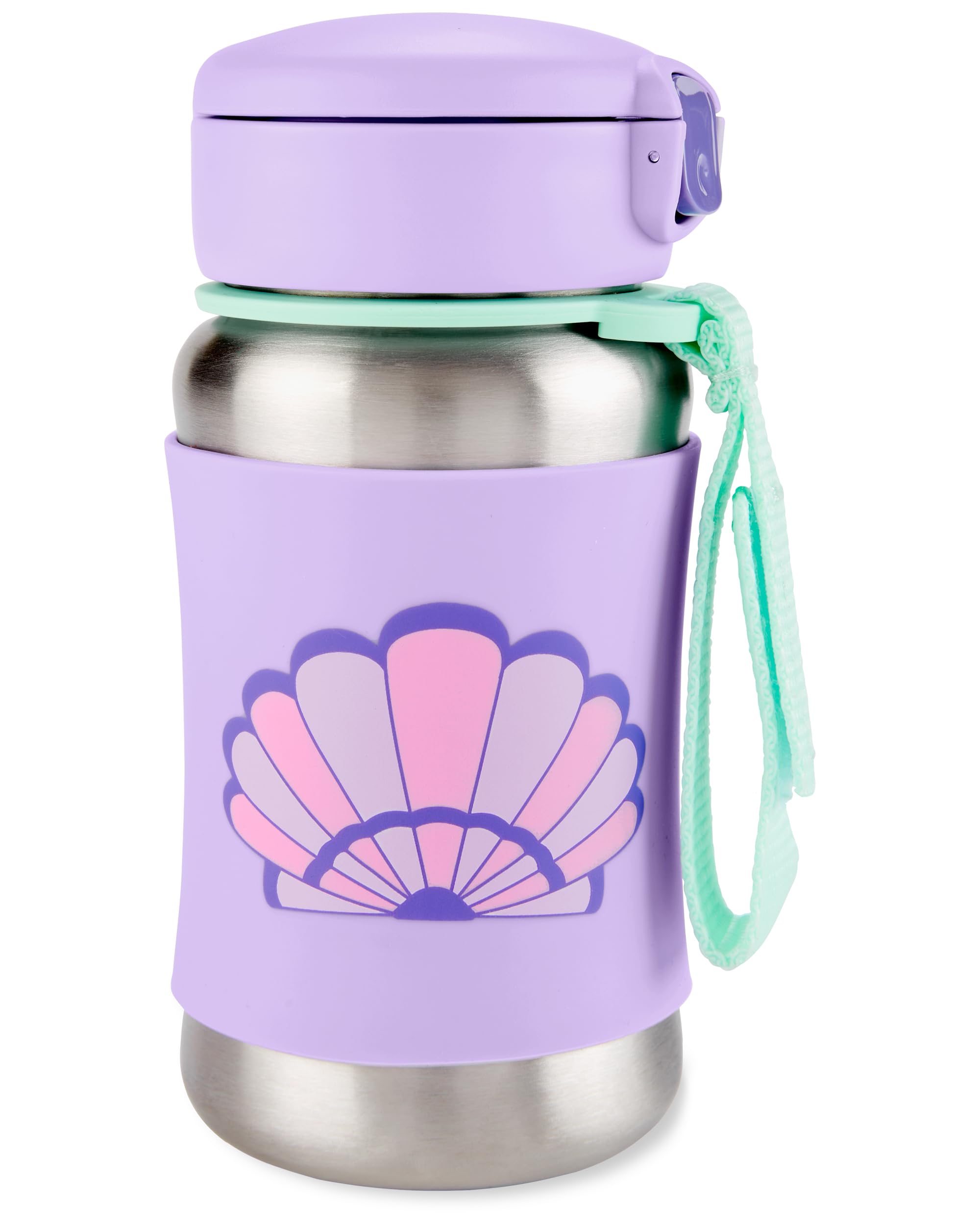 Spark Style Stainless Steel Kids Straw Water Bottle, Leak-Proof, Portable Thermos, Non-Slip Silicone Sleeve, Pop-Up Lid, Dishwasher Safe, BPA-Free, For Kids 1+, 350 Ml, Seashell Design