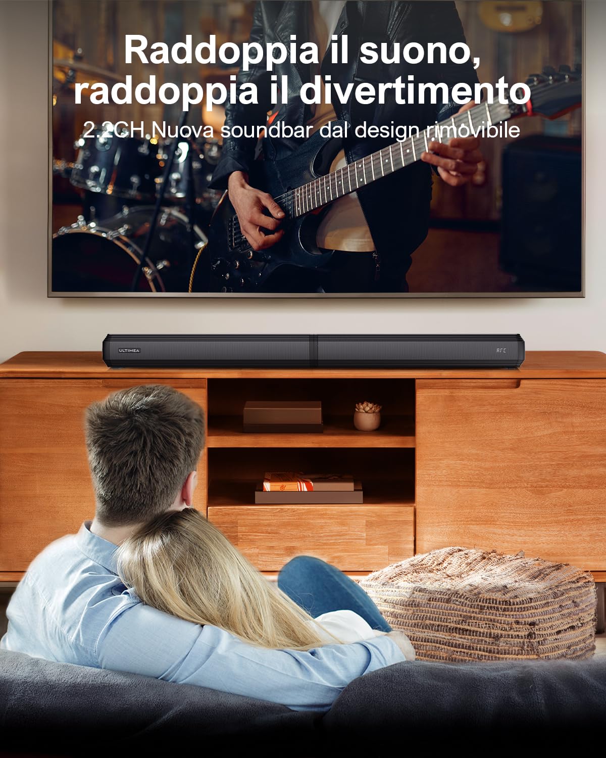 ULTIMEA 2.2ch Soundbar Staccabile 2 in 1 con App, Soundbar TV Bluetooth 5.3, 3 Modalità di Equalizzazione, Altoparlanti con Bassi Regolabili, ARC/Ottico/Aux, Apollo S40 Pro (Modello 2025)