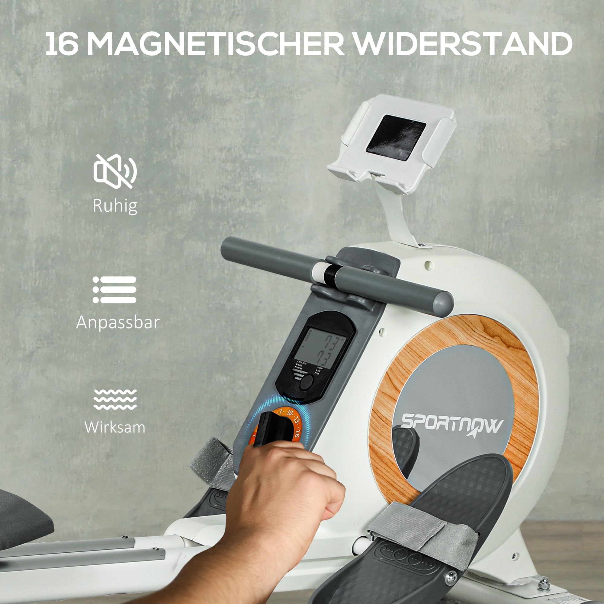 SPORTNOW Rudergerät für Zuhause Leises Magnetisches Rudergerät | 16 Widerstandsstufen, LCD-Monitor, Rudermaschine mit Telefon-/IPAD-Halter, für Cardio-Training, bis 150kg belastbar