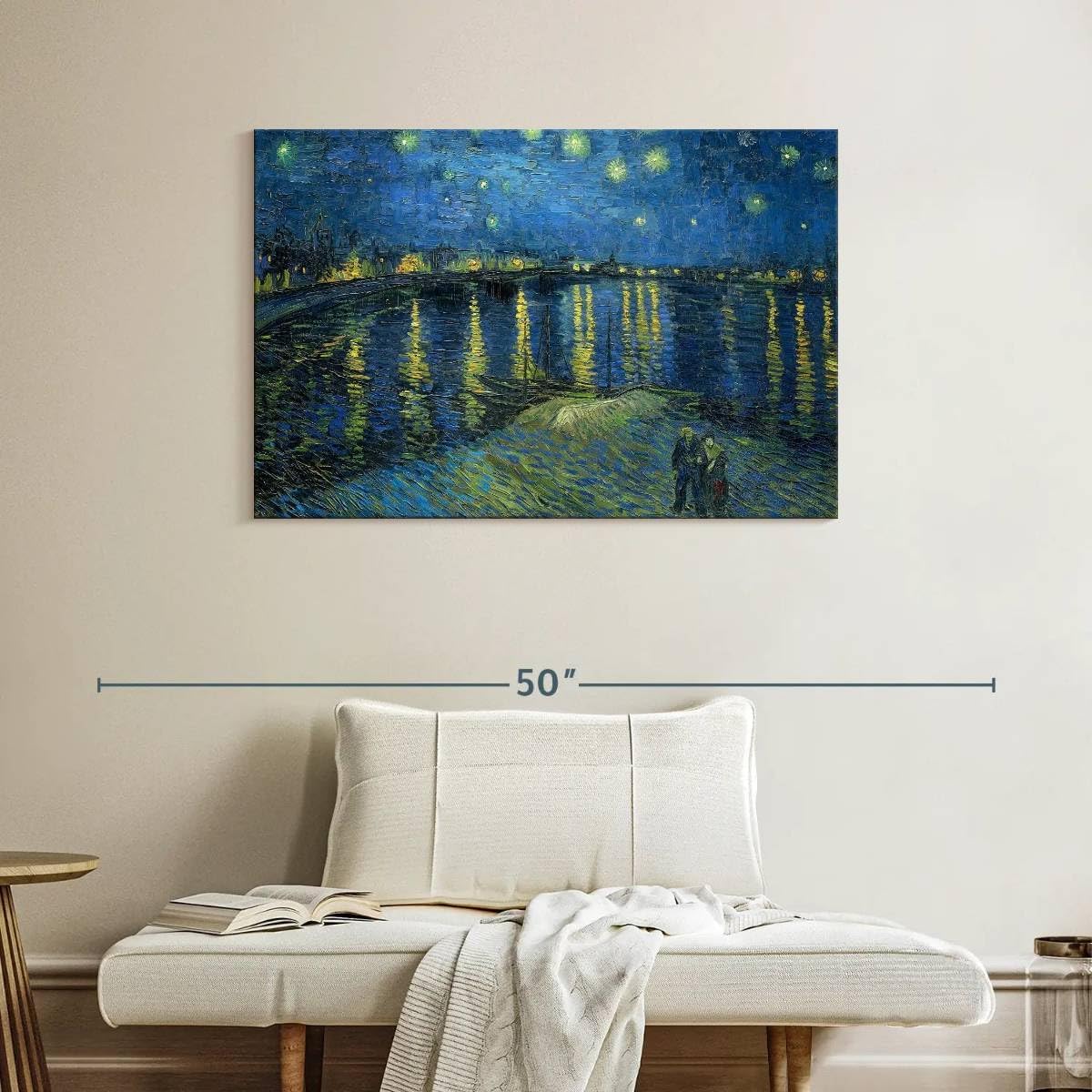 ElephantStock - The Starry Night Over The Rhone Wall Art - Horizontal Canvas Wall Art - Living Room Wall Decor - Painting Night Sky Canvas Art - Gray And Blue Decor by Vincent Van Gogh - 39" x 26"