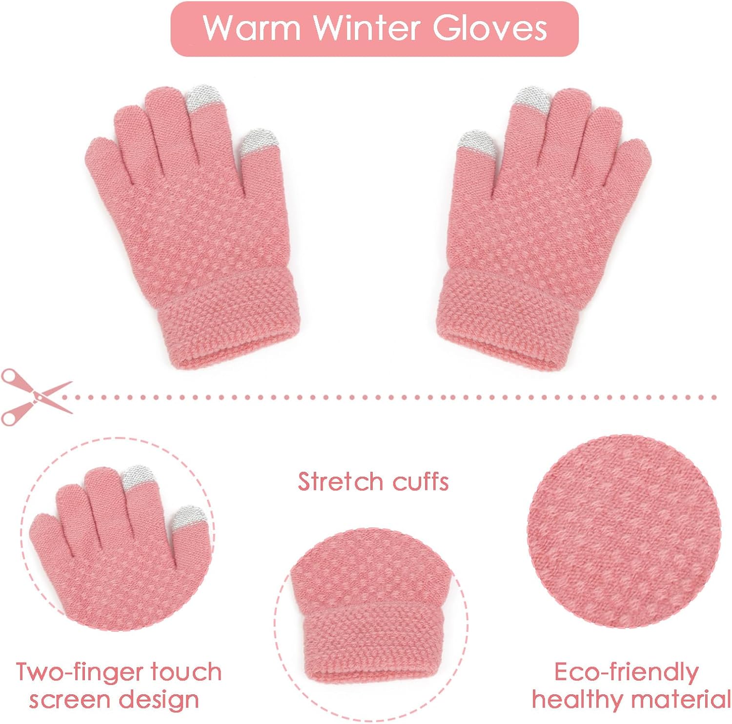 Kids Winter Hat and Gloves Set, Girl Warm Knit Beanie with Pom Fleece Lined for Toddler Boys Girls 1-6 Years - Image 4