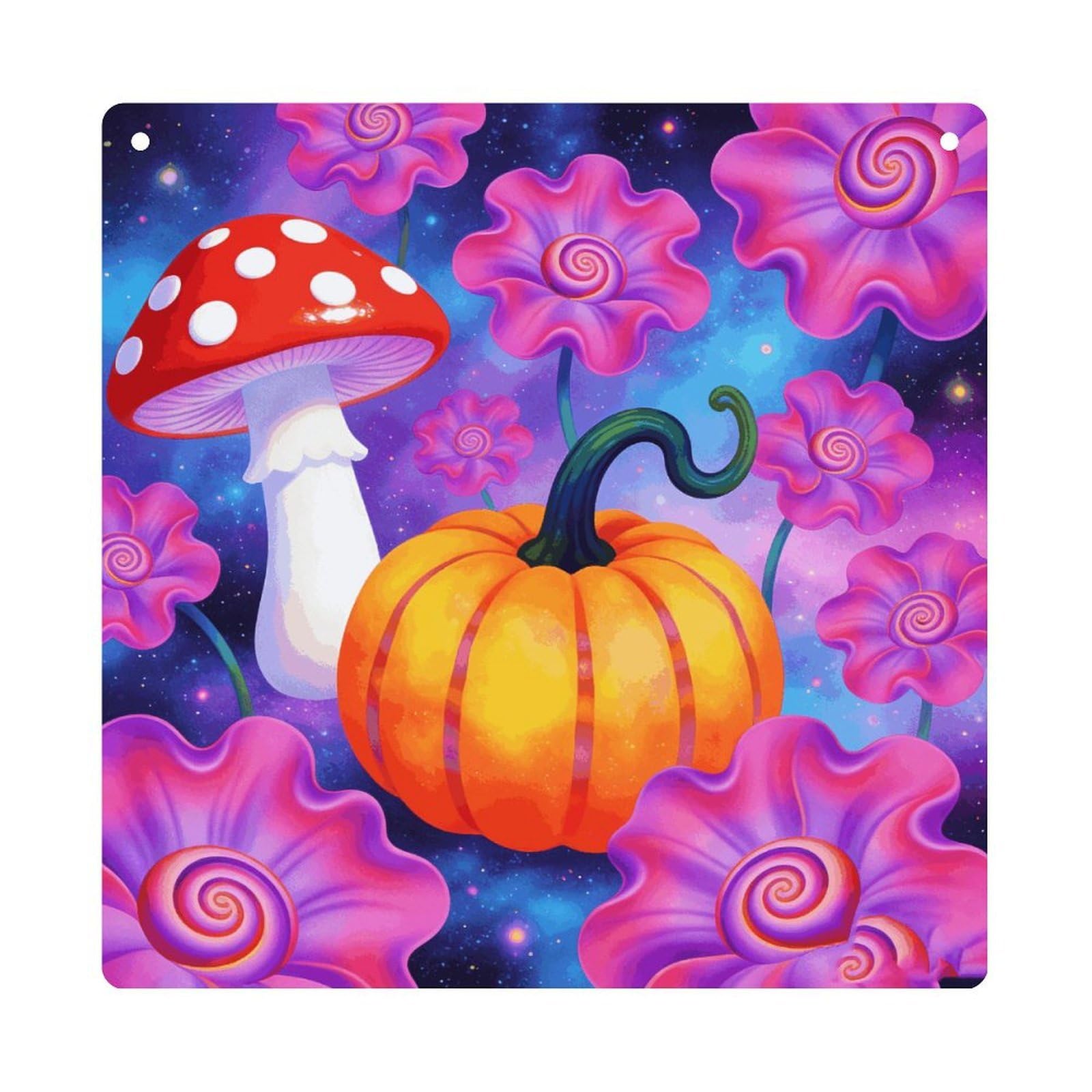 LZQPOEAS Groovy Flowers Mushroom Pumpkin Square Acrylic Wall Hanging, 8-Inch Acrylic Wall Art with Rope, Premium Wall Plaque Ornament Decor for Home, Living Room, Office, Fireplace & Festive Gifts