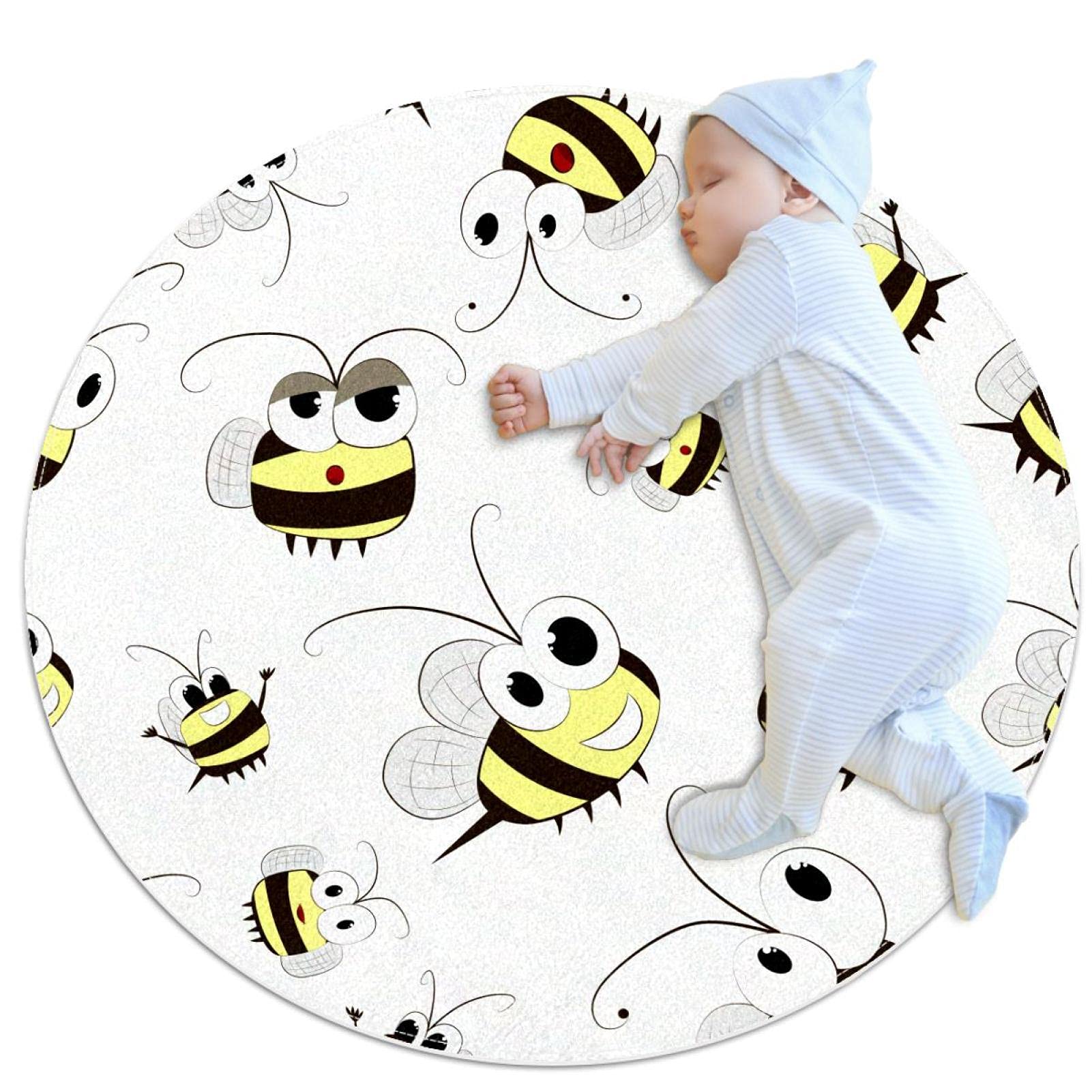 Tapis motif abeille rond JDEZ 100x100cm pour le salon et la chambre