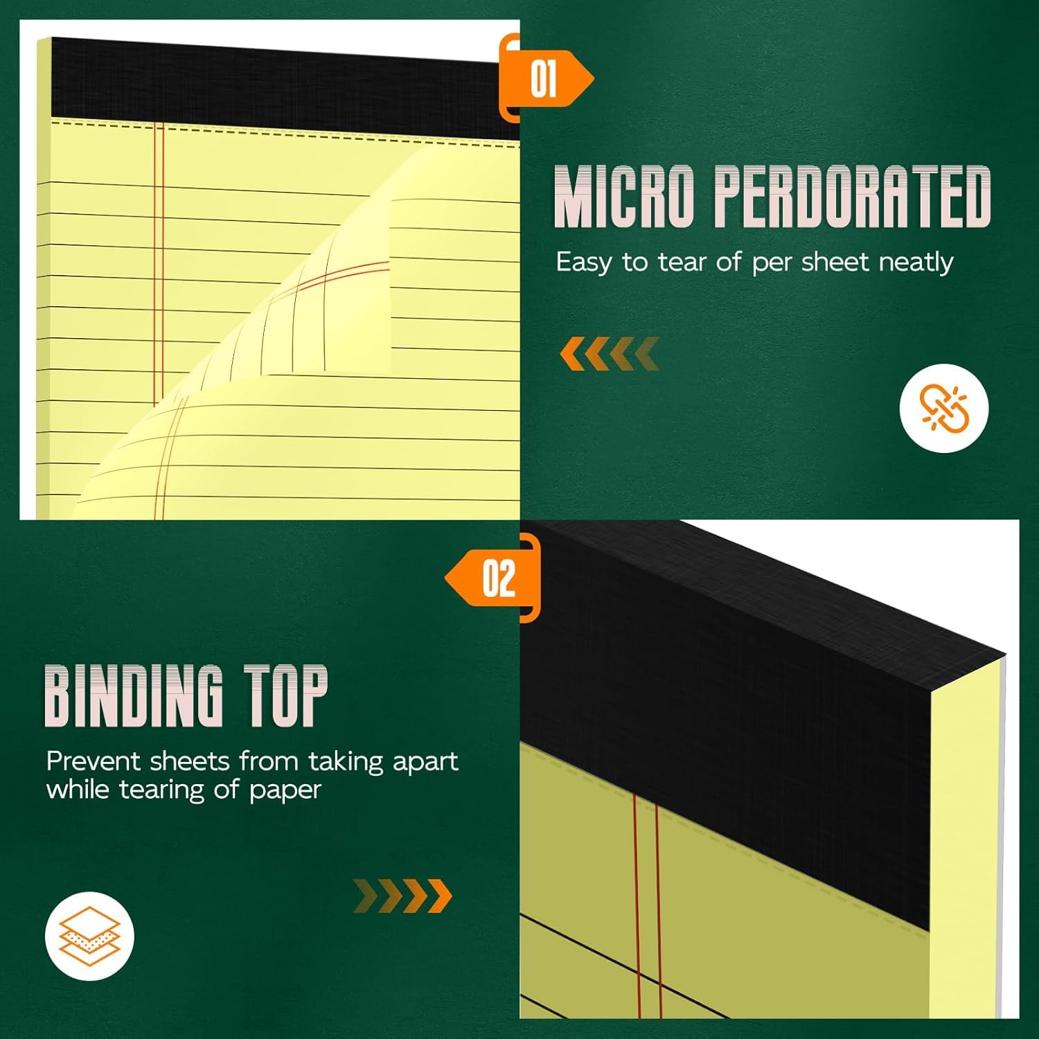 Legal Pads - Blocchi per appunti, 21 x 30 cm, confezione da 10 blocchi a righe larghe, blocco note micro perforato, blocchi di carta stampati a righe su entrambi i lati, 30 fogli per blocco note