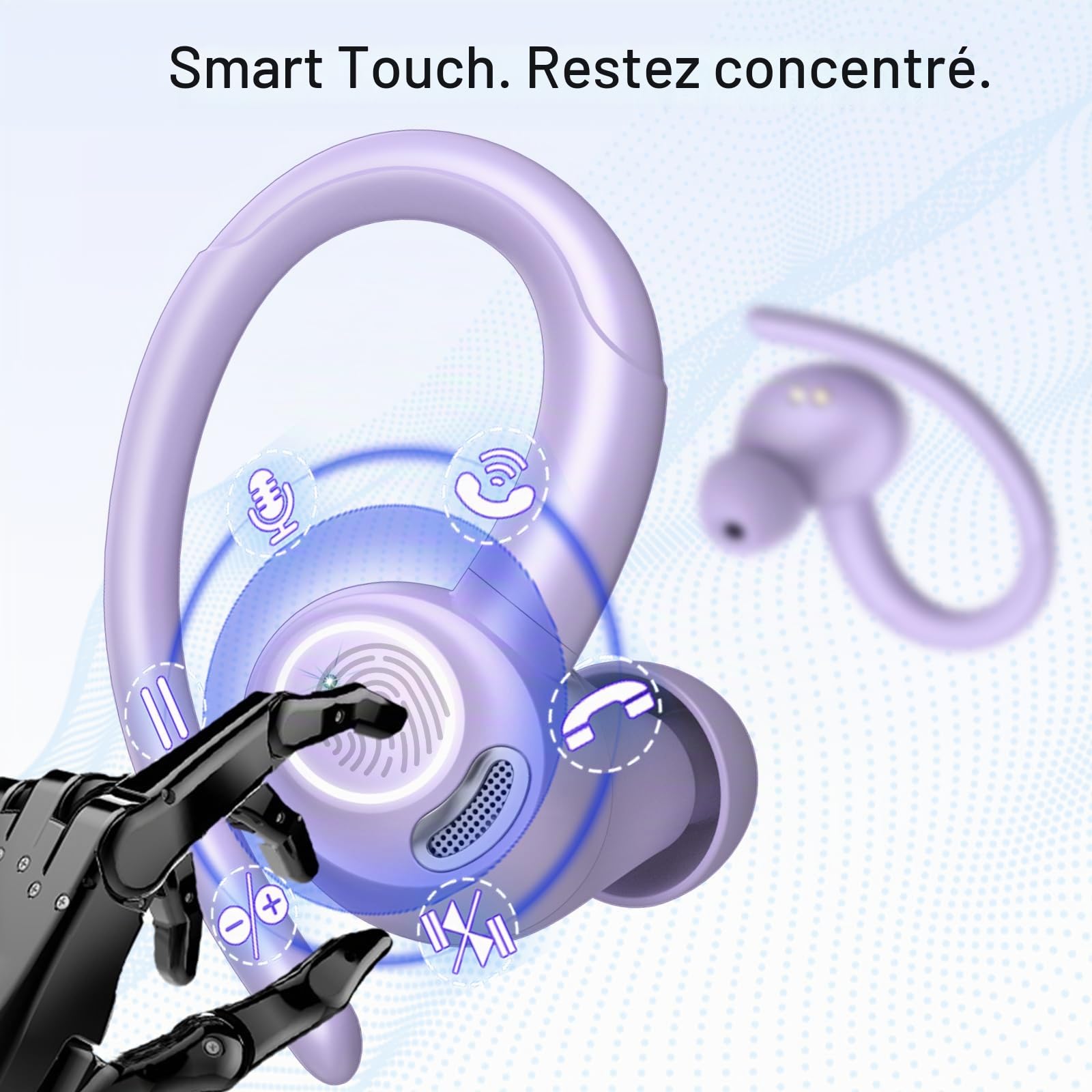 Ecouteurs Bluetooth sans Fil Sport, 2026 Bluetooth 5.4 Headphones avec HiFi Stéréo et ENC Mic,48H Écouteur Sans Fil avec Écran LED, IPX7 Oreillette Bluetooth pour Sports/Voyages,Android iOS,Violet Pur