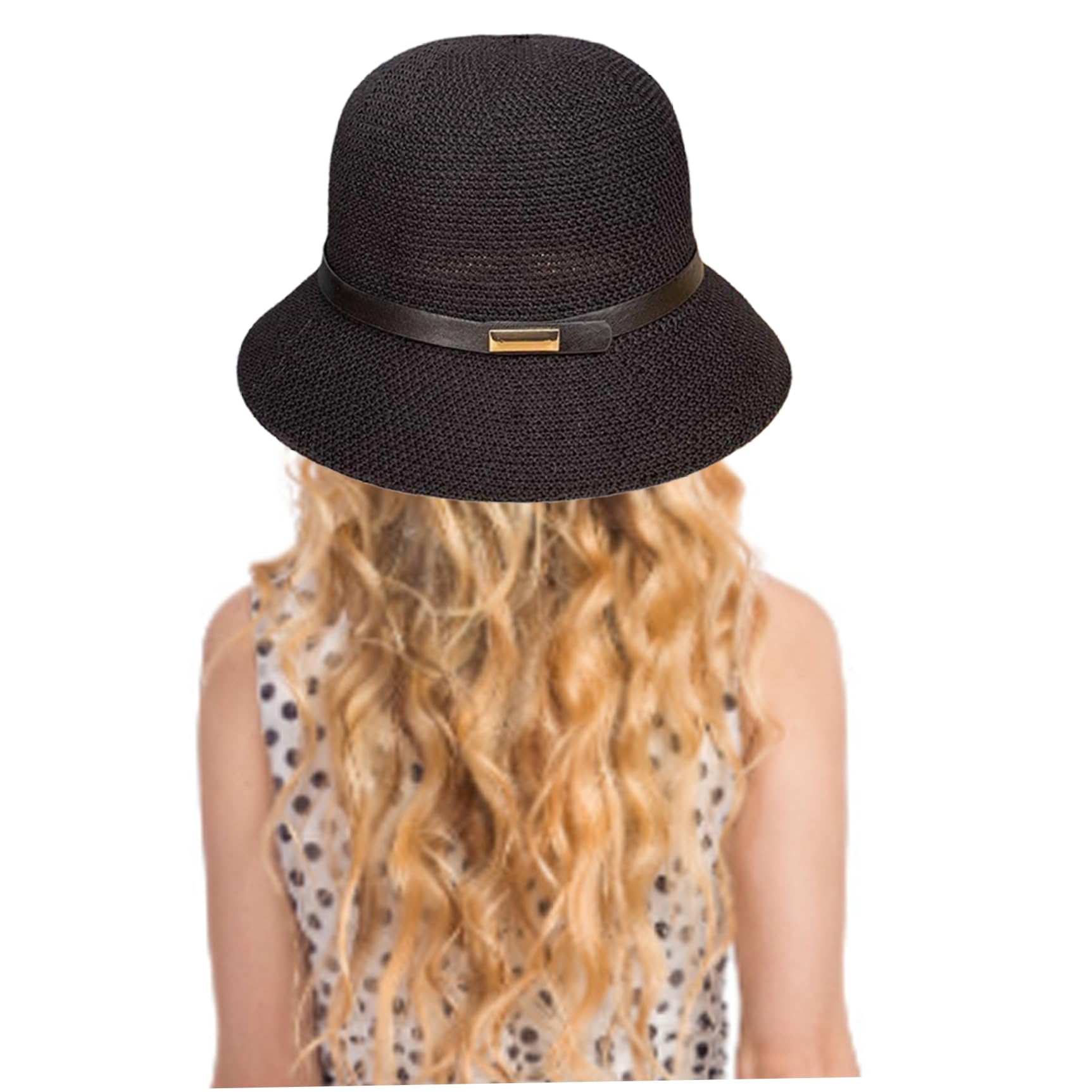 Sombreros Cloche de Verano Sombrero Cloche de Paja para Mujer Sombrero de Bombín de Verano de ala Corta con cinturón para Mujer, Uso en Interiores