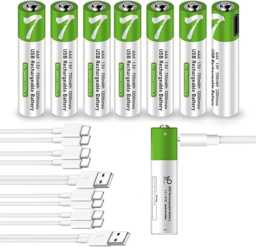 CAMELCELL Paquete de 8 pilas AAA, pilas triple A, pilas AAA recargables, 750 mwh 1.5 V AAA, baterías recargables USB tipo C de litio tamaño AAA