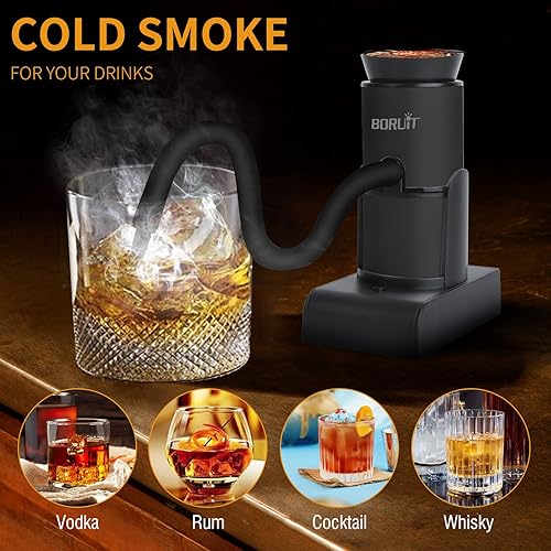 Miniatura 3 de Boruit SK305 - Pistola de humo para bebidas y cócteles con virutas de madera, infusor portátil para ahumar carne de whisky, queso, barbacoa, queso,