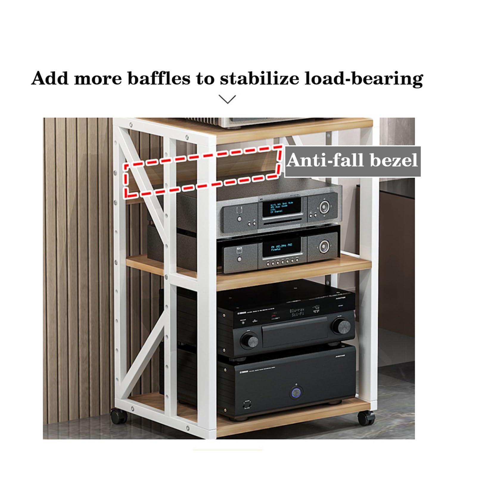 Mobiletto Hi Fi A 5 Ripiani Regolabili - Legno E Acciaio Per Casa/Ufficio - Foto 3