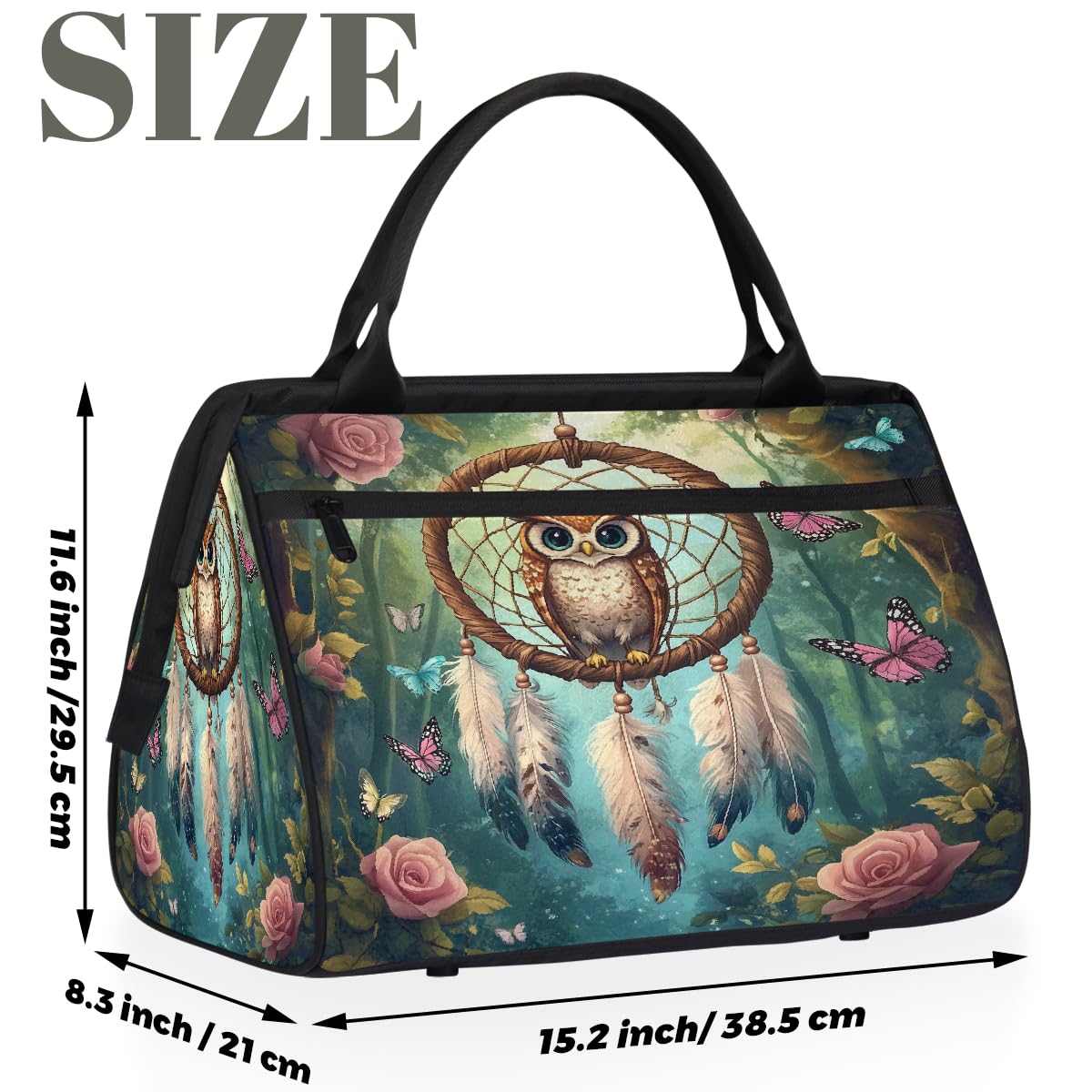 Borsa da palestra con gufo acchiappasogni per uomo e donna, farfalla rosa da viaggio sport borsone impermeabile weekend pernottamento borsa leggera bagaglio tote