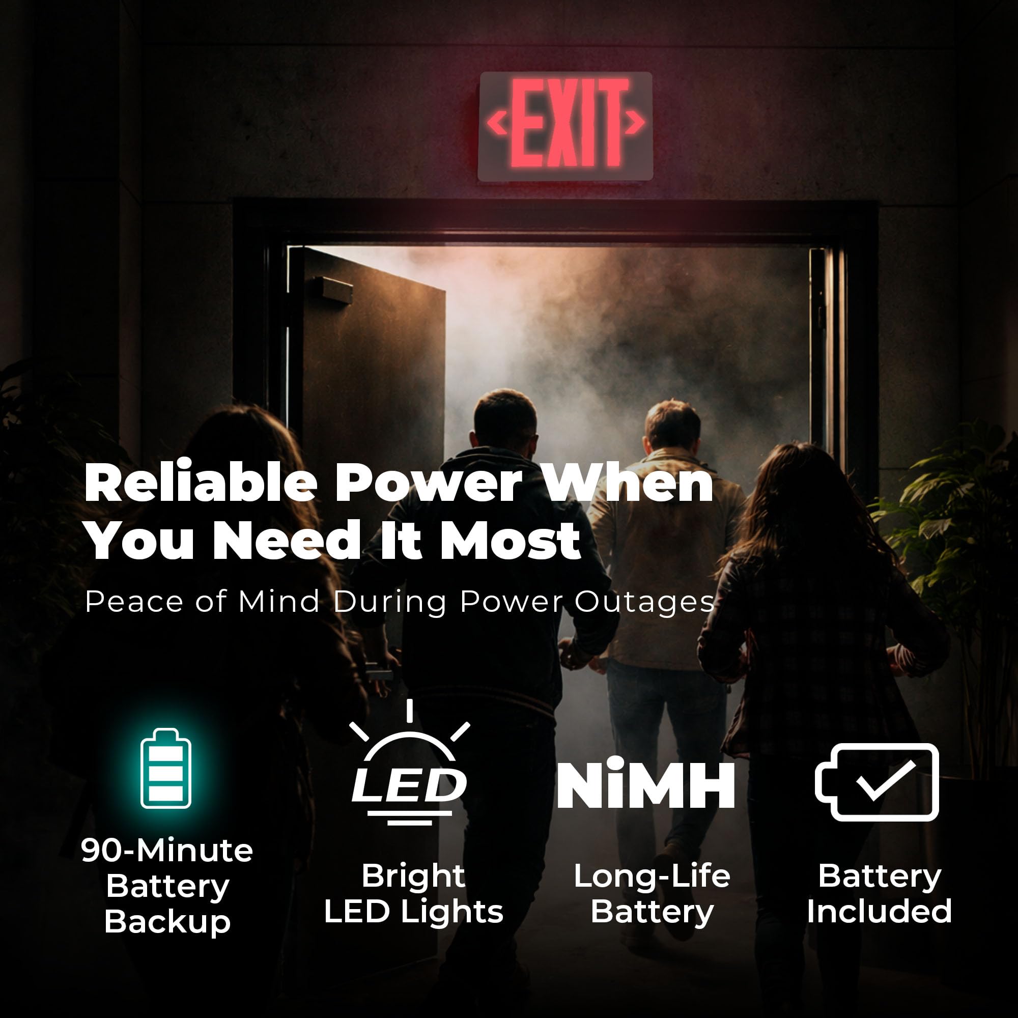 LFI Lights – Luz de emergencia con cable ultra delgada con señal de salida LED – batería de respaldo roja – certificación UL – LEDTR