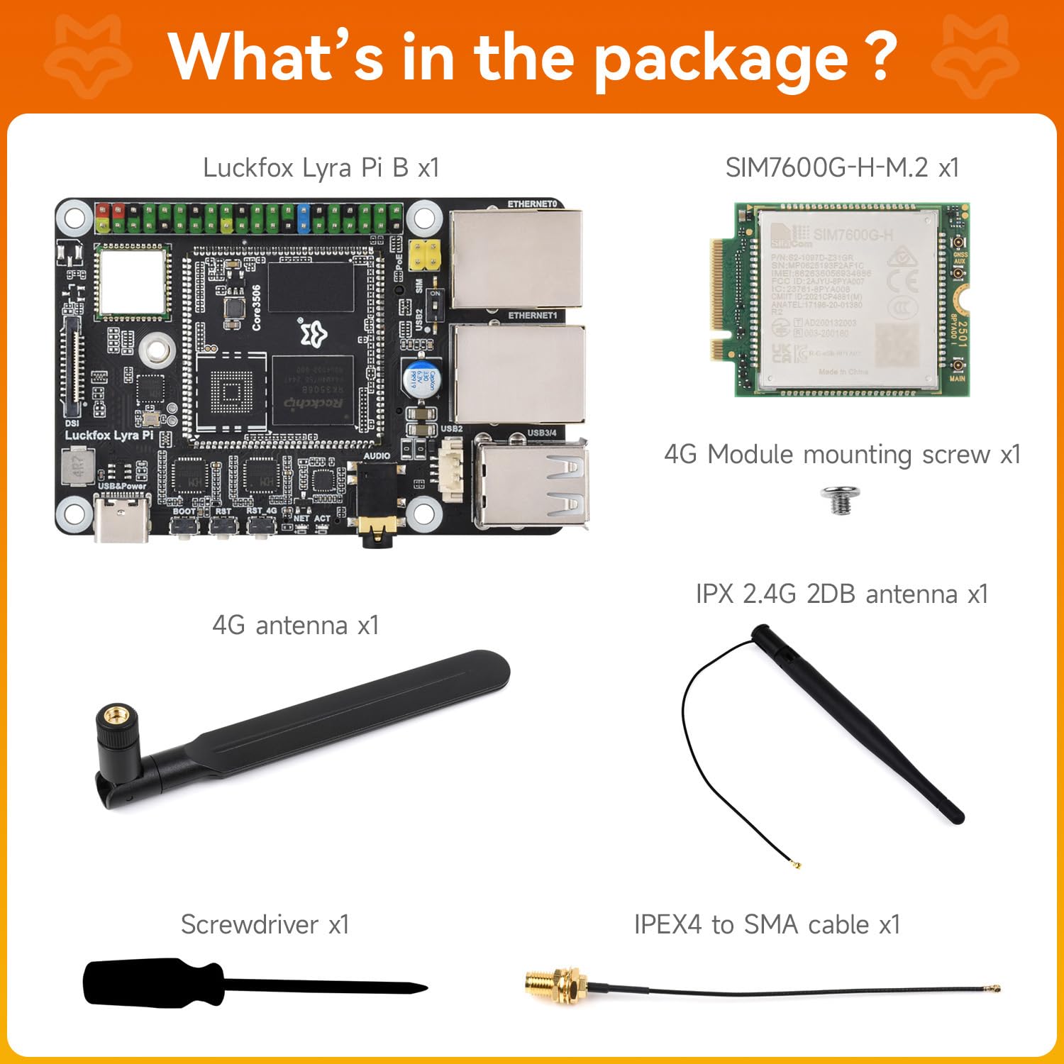 LUCKFOX Lyra Pi B W 4G Kit - Raspberry Pi Compatible Micro Development Board with 4G Module, Wi-Fi 6, BT 5.2, Dual Ethernet, MIPI DSI for IoT & Embedded Projects, with TF Card Slot, Without eMMC